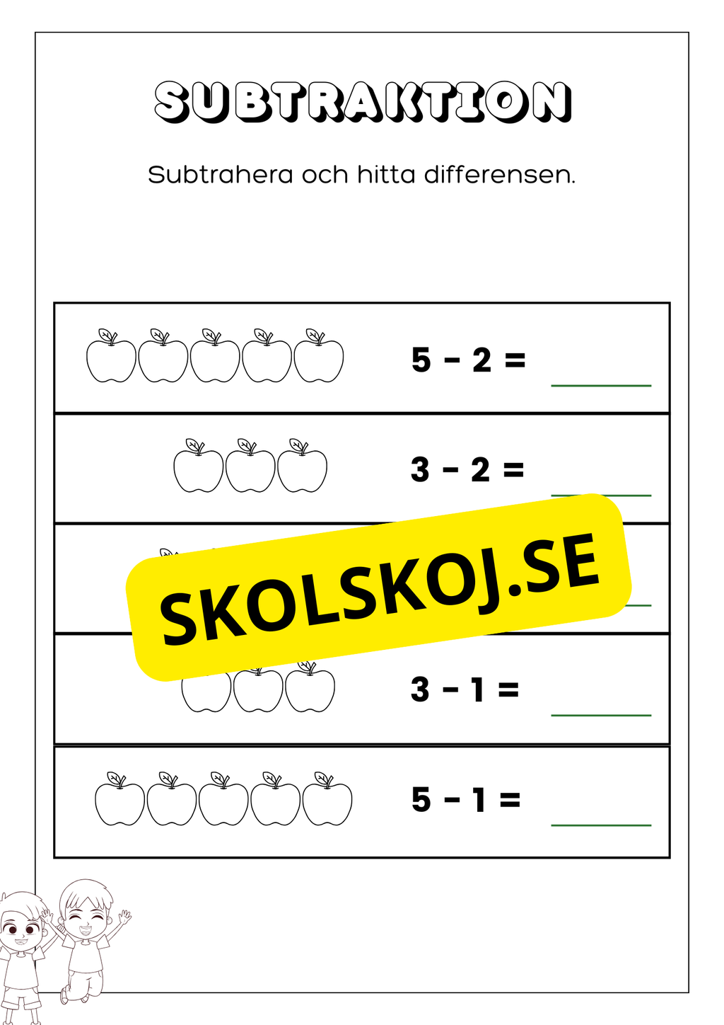 Subtraktion 0 - 10 - Förskoleklass - Årskurs 1