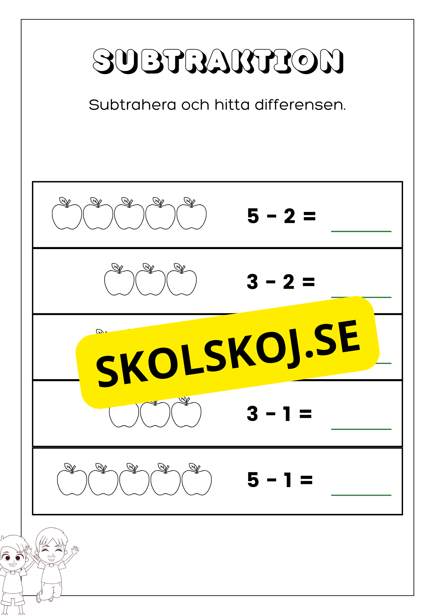 Subtraktion 0 - 10 - Förskoleklass - Årskurs 1