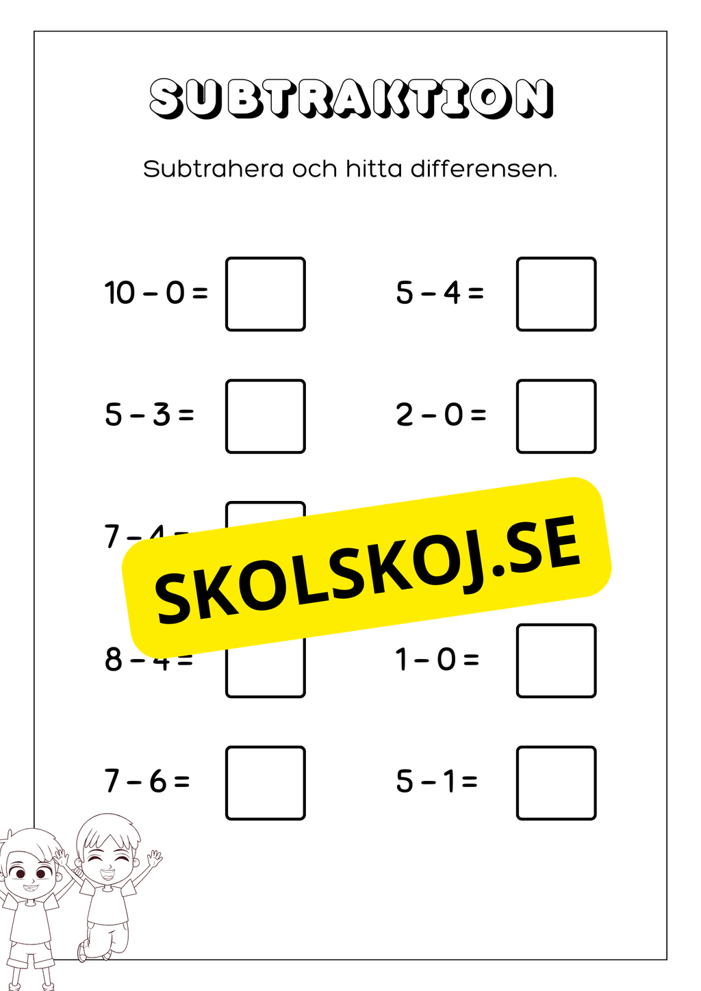 Subtraktion 0 - 10 - Förskoleklass - Årskurs 1