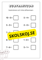 Subtraktion 0 - 10 - Förskoleklass - Årskurs 1