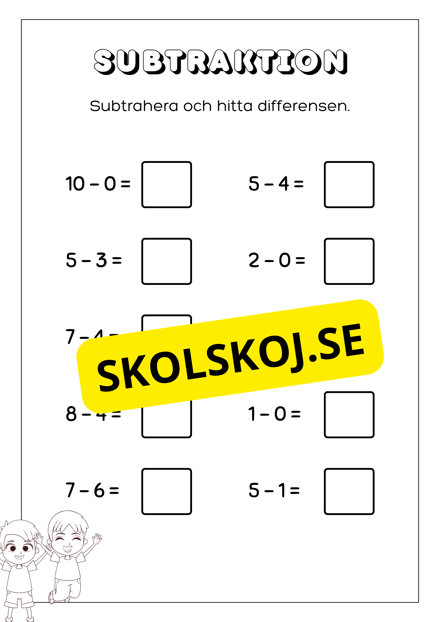 Subtraktion 0 - 10 - Förskoleklass - Årskurs 1