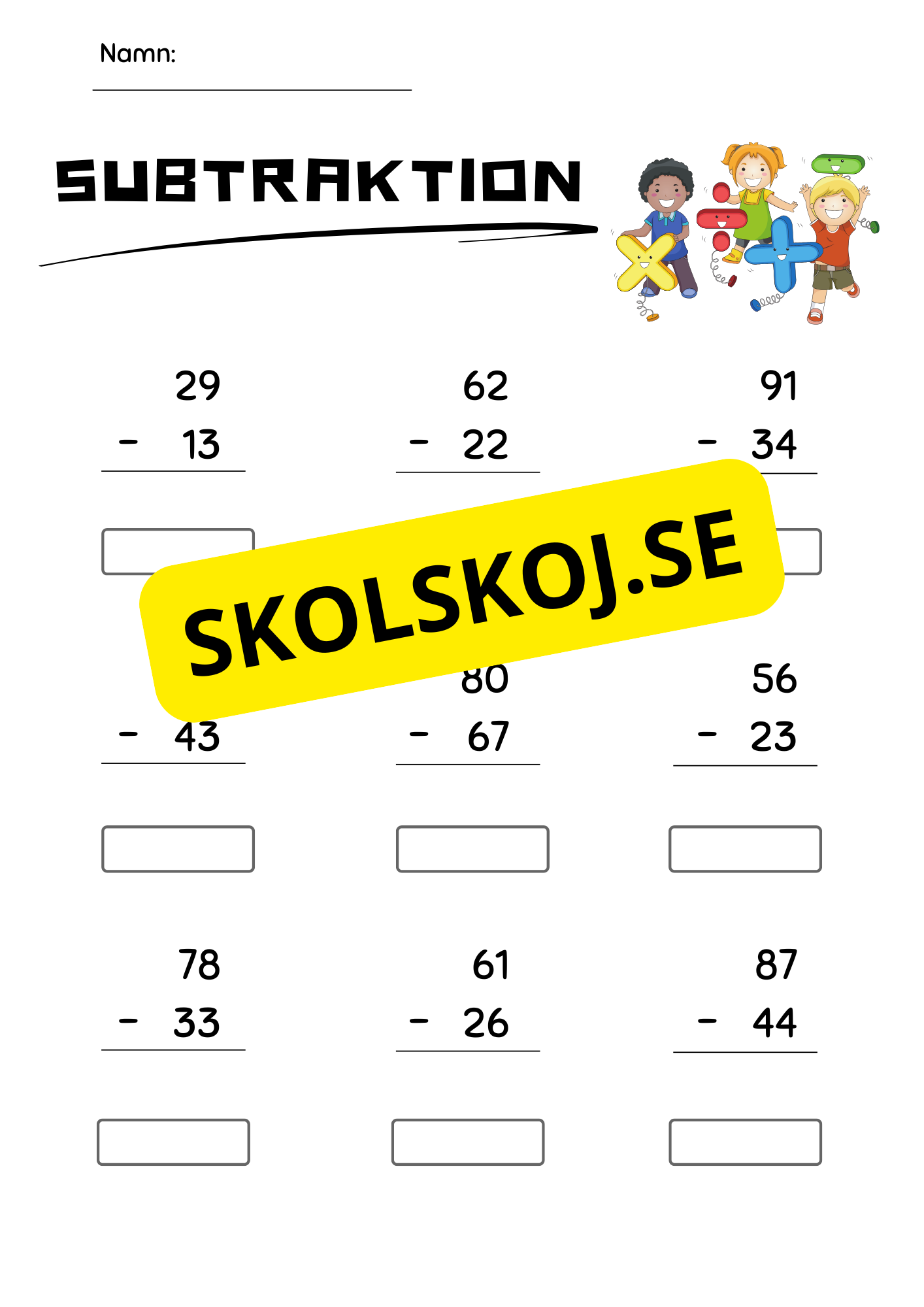 Subtraktion med uppställning tvåsiffriga tal