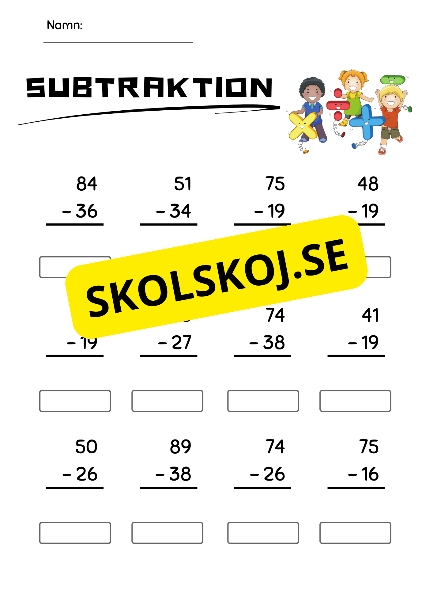 Subtraktion med uppställning tvåsiffriga tal
