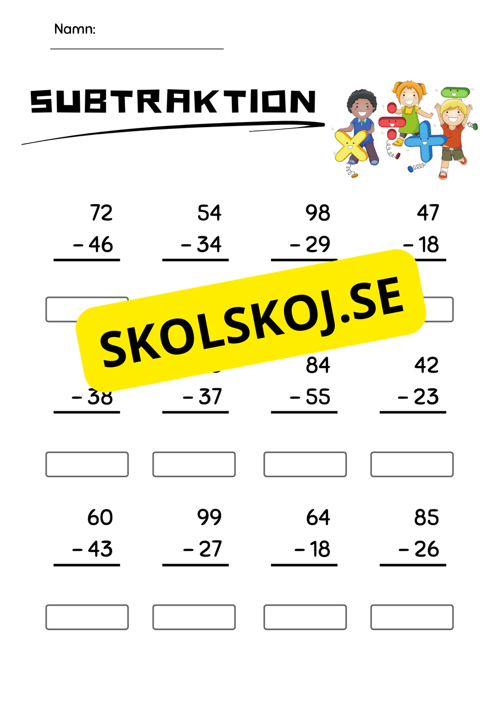 Subtraktion med uppställning tvåsiffriga tal