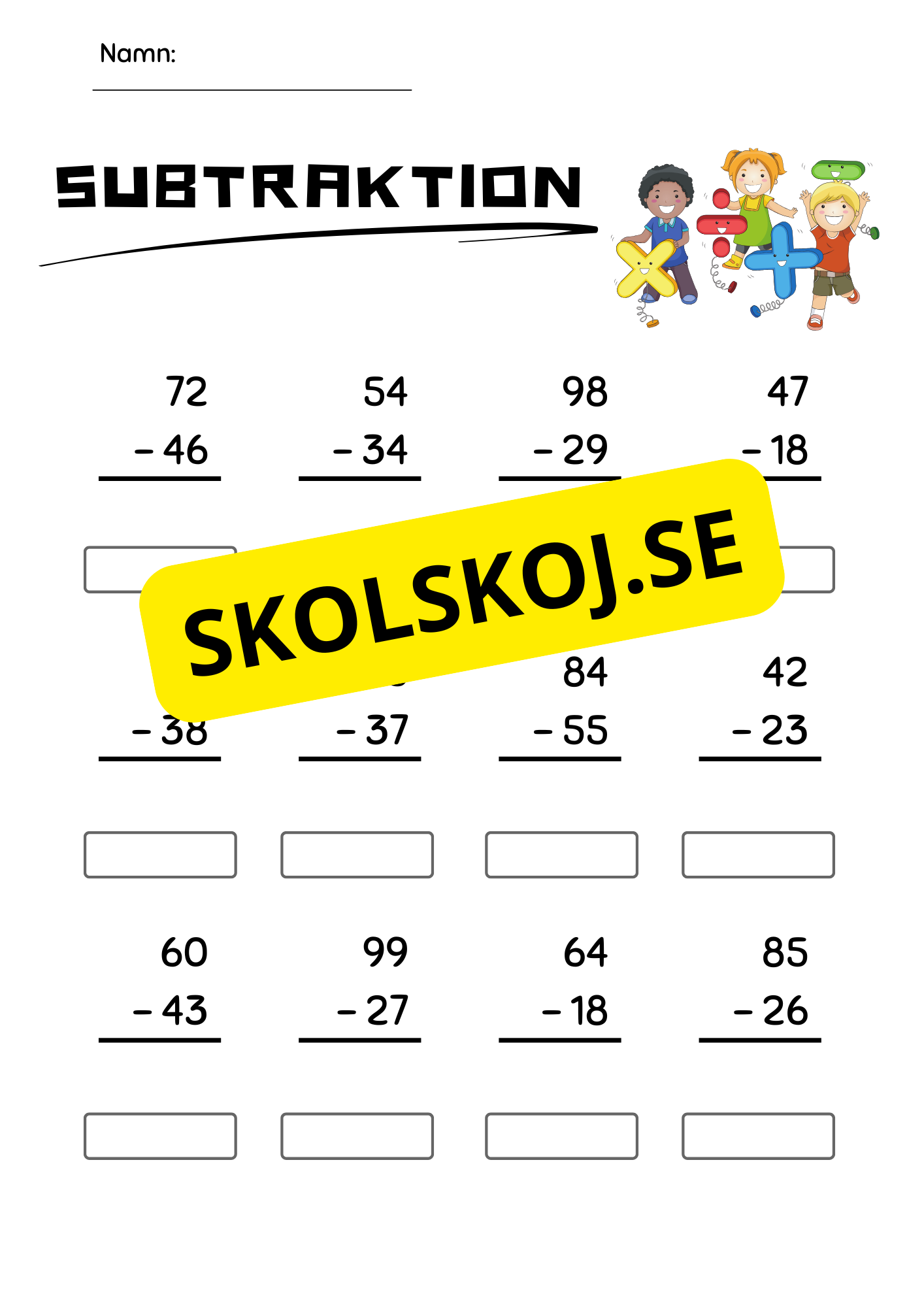 Subtraktion med uppställning tvåsiffriga tal