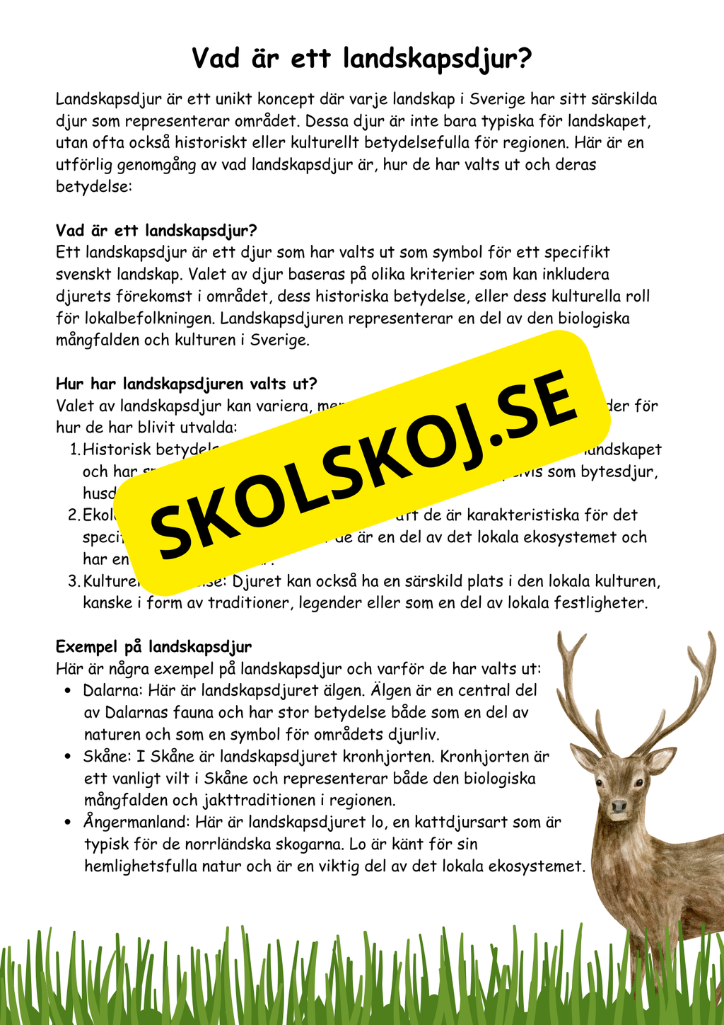 Sveriges landskapsdjur - Årskurs 4 - 6 - Biologi