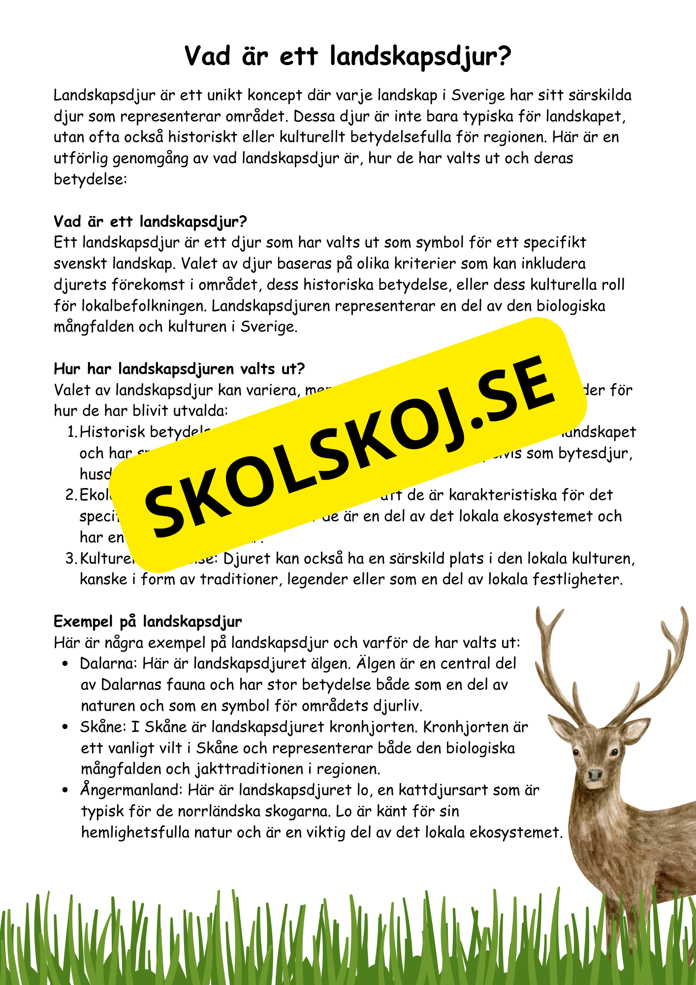 Sveriges landskapsdjur - Årskurs 4 - 6 - Biologi