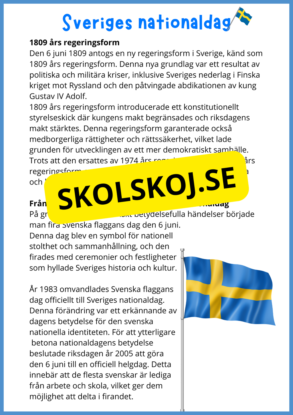 Sveriges nationaldag - Arbetshäfte
