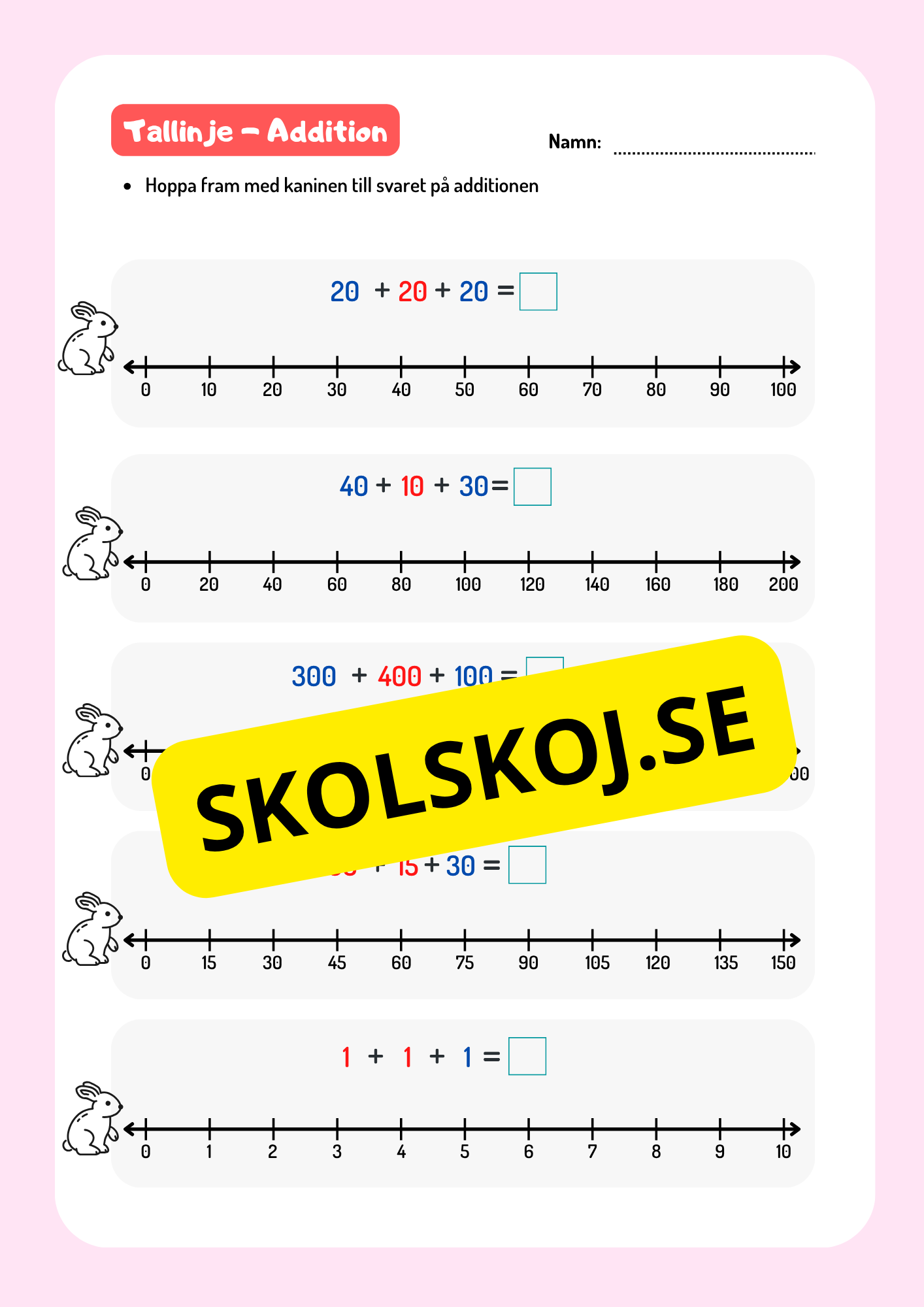 Tallinje - Addition - Årskurs 4 - 6