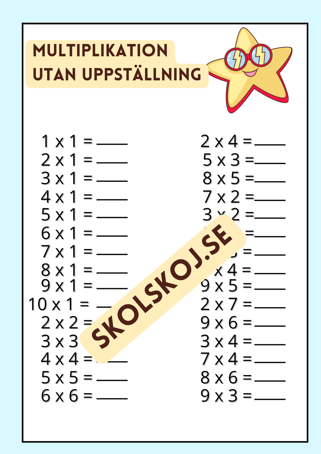 Träna multiplikation 0 - 1000