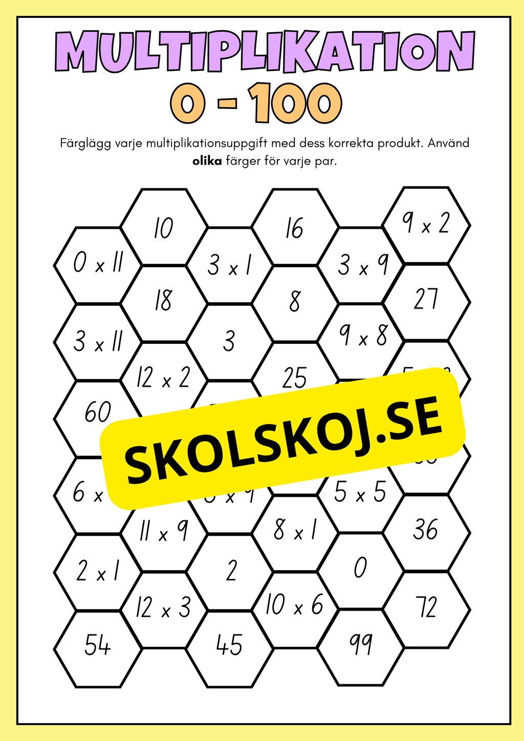 Träna multiplikation 0 - 100