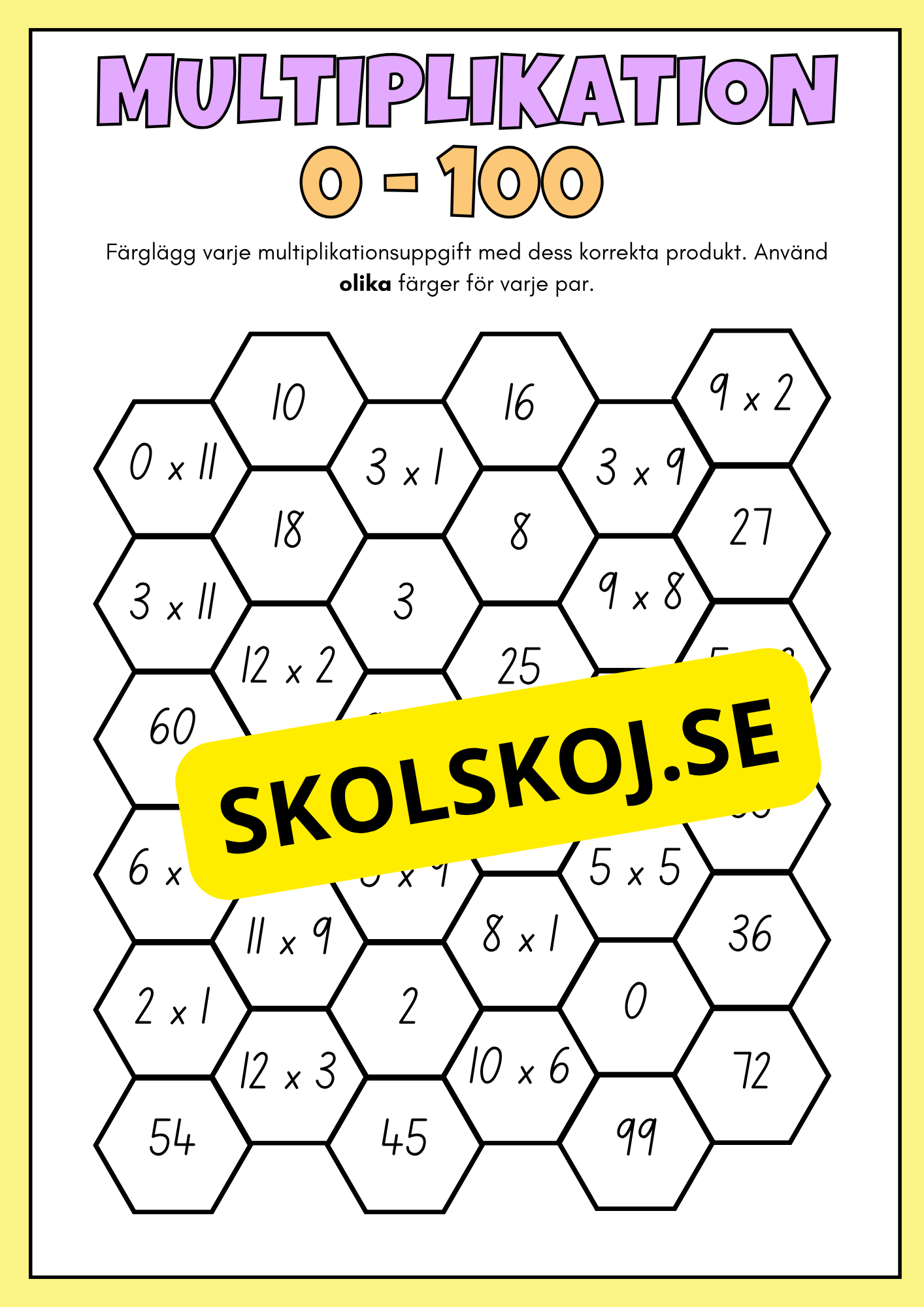 Träna multiplikation 0 - 100