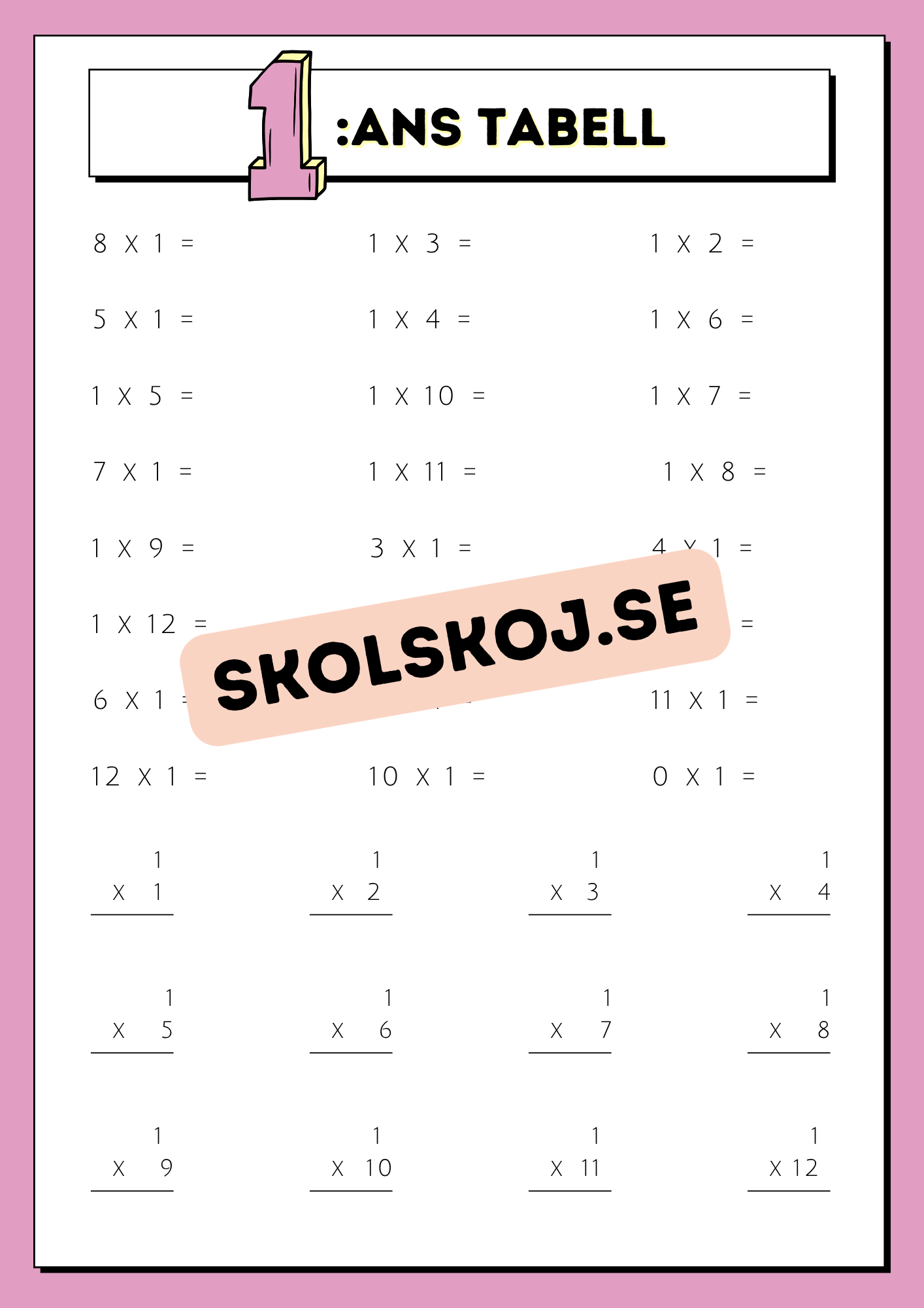 Träna multiplikation med multiplikationstabellerna
