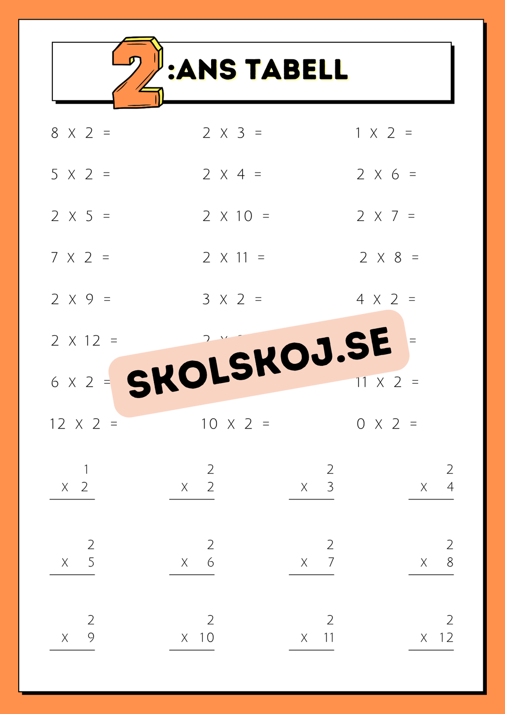 Träna multiplikation med multiplikationstabellerna