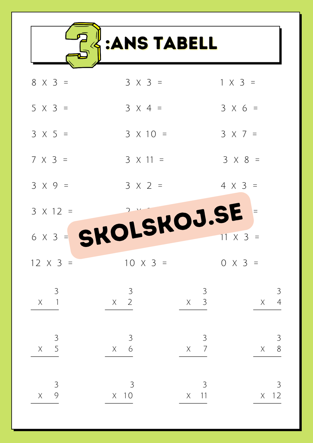 Träna multiplikation med multiplikationstabellerna