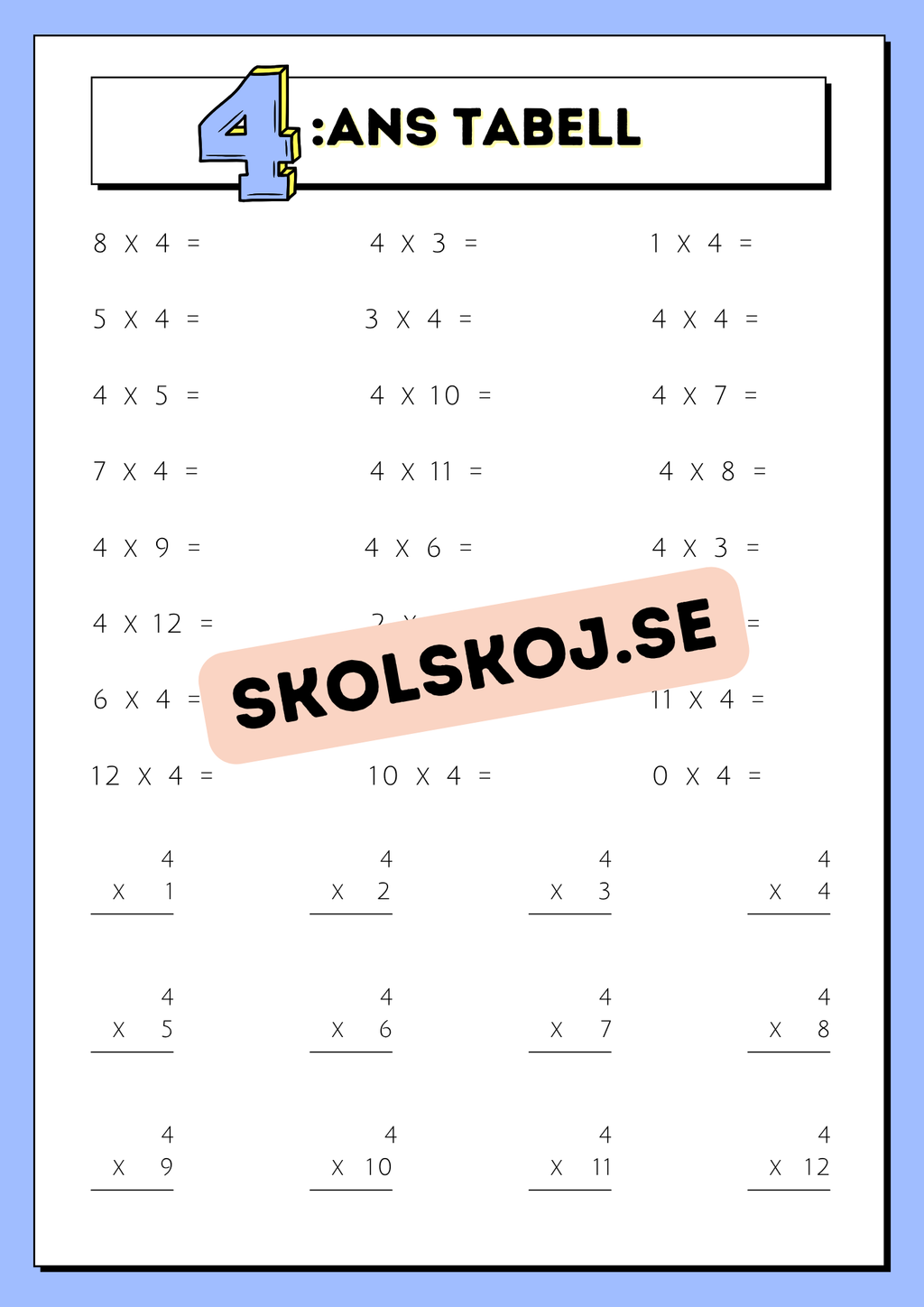 Träna multiplikation med multiplikationstabellerna