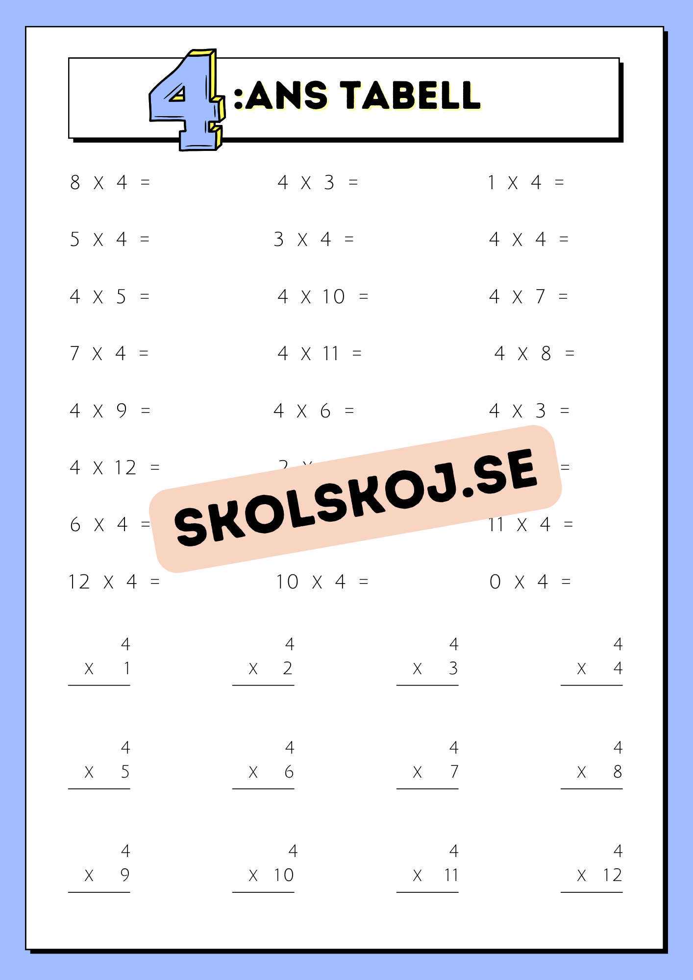 Träna multiplikation med multiplikationstabellerna