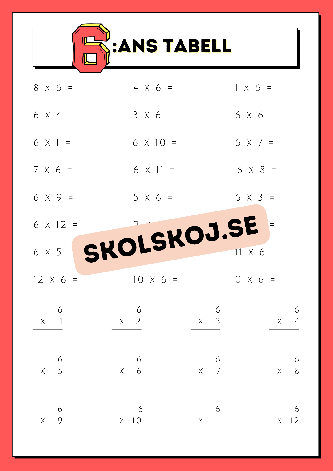 Träna multiplikation med multiplikationstabellerna