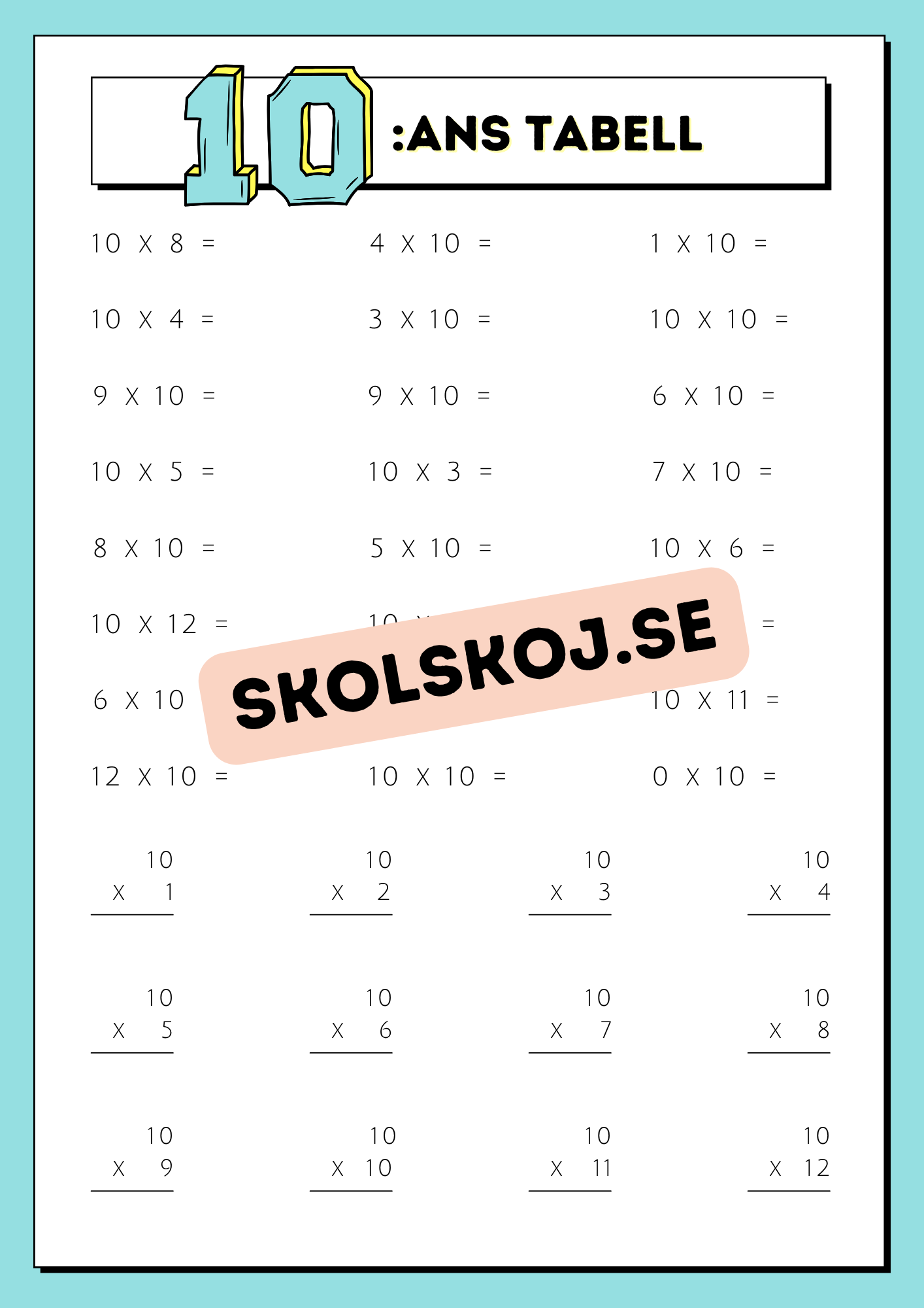 Träna multiplikation med multiplikationstabellerna