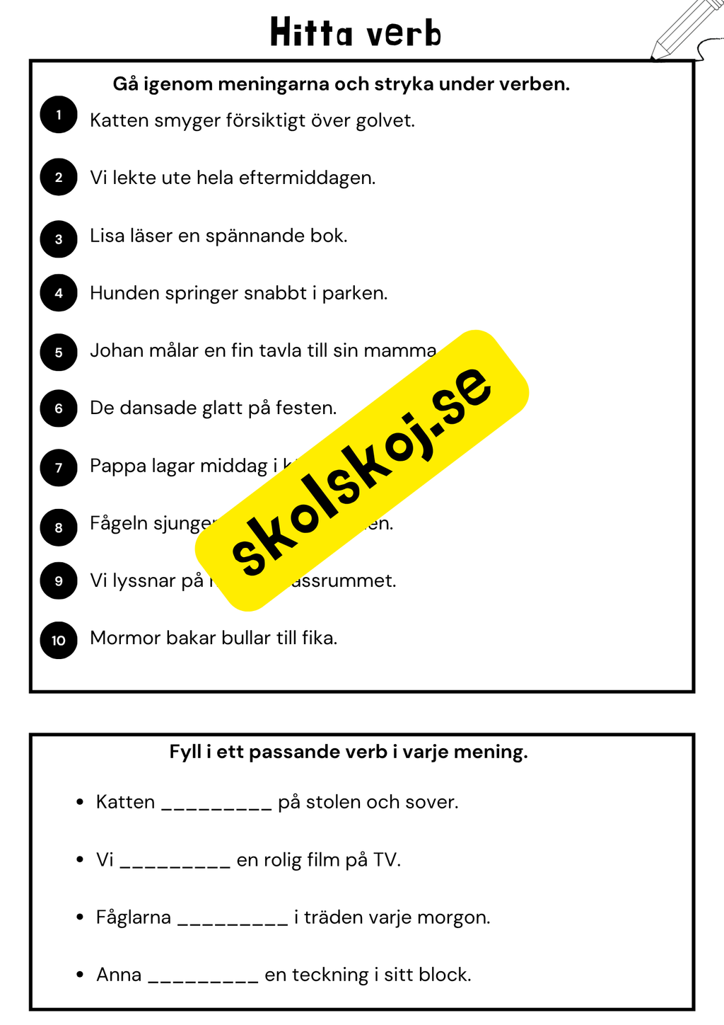 Träna på verb adjektiv och substantiv