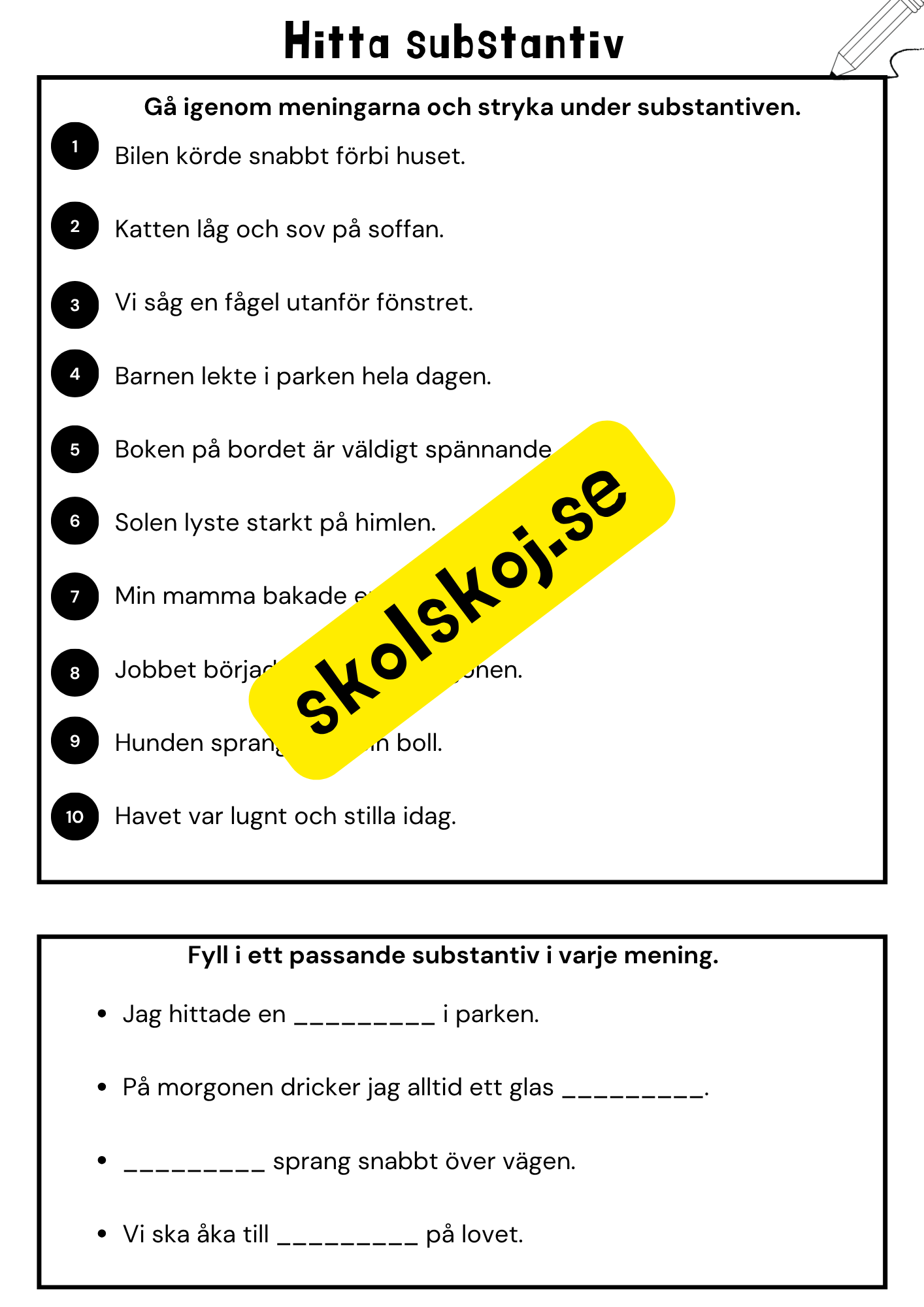 Träna på verb adjektiv och substantiv