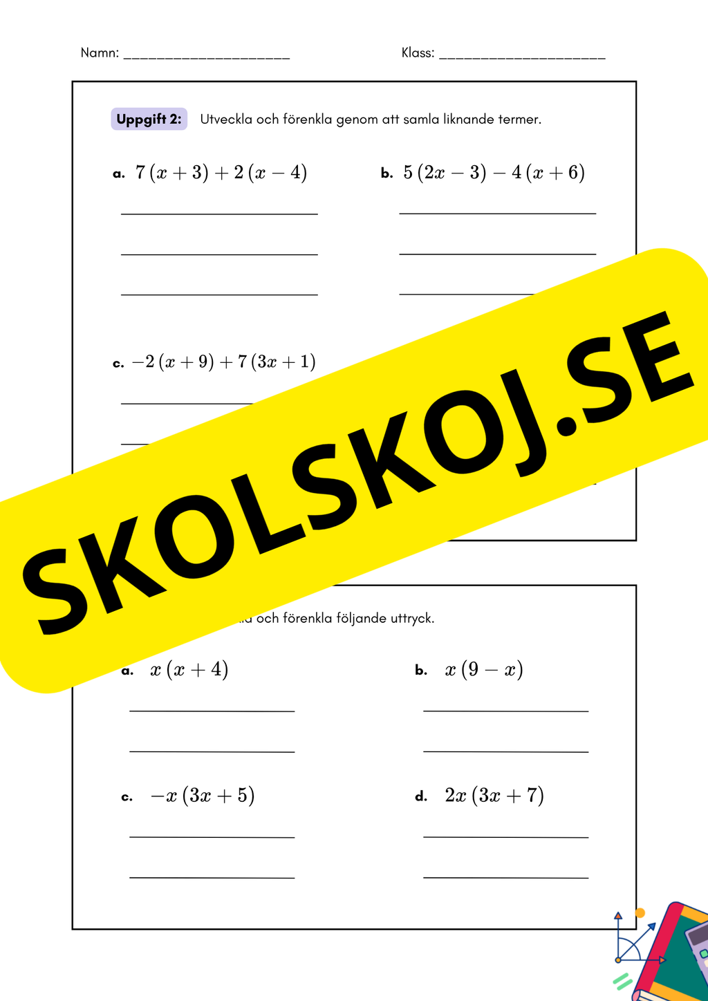 Utveckla och förenkla algebraiska uttryck - Årskurs 7 - 9
