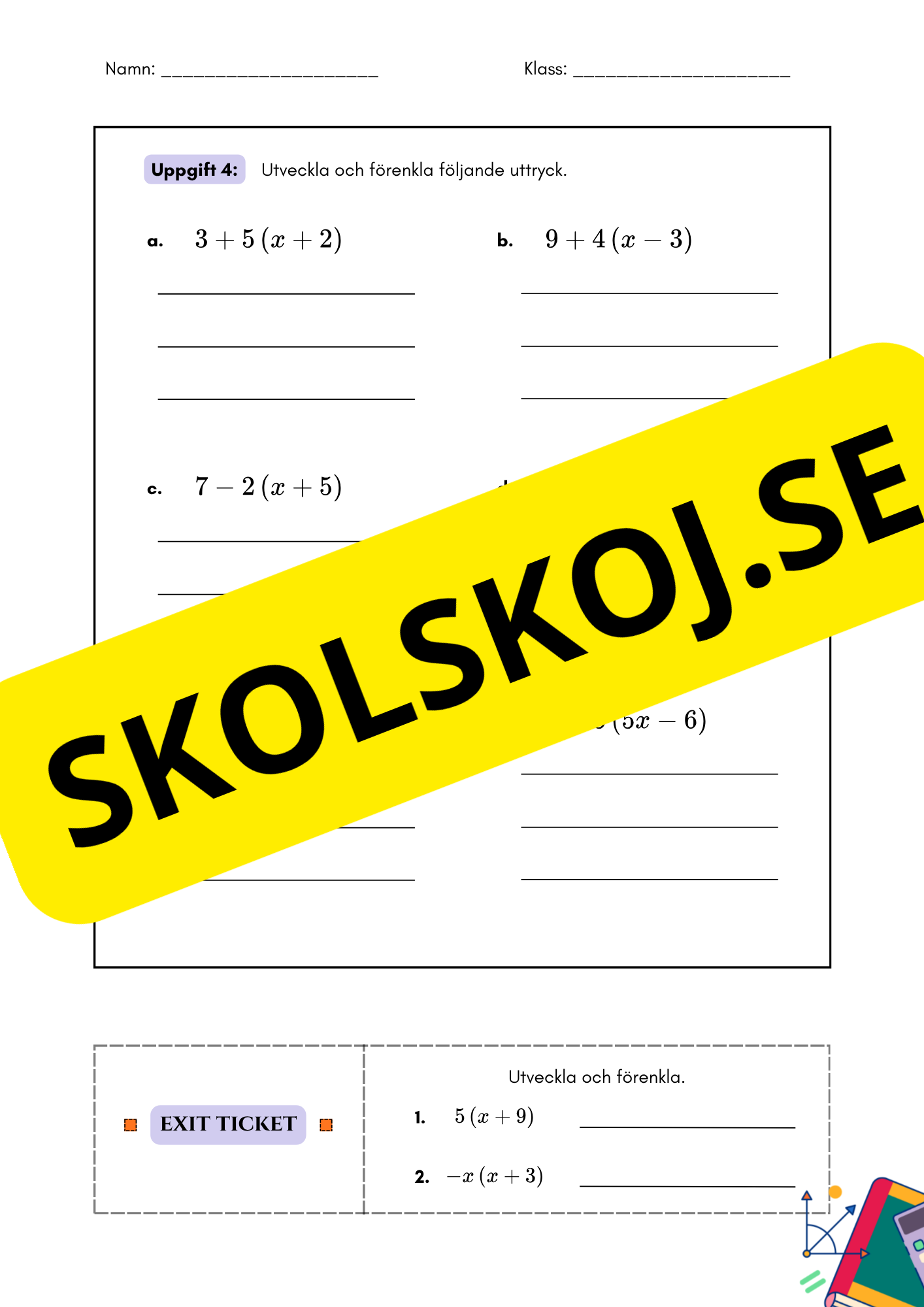 Utveckla och förenkla algebraiska uttryck - Årskurs 7 - 9