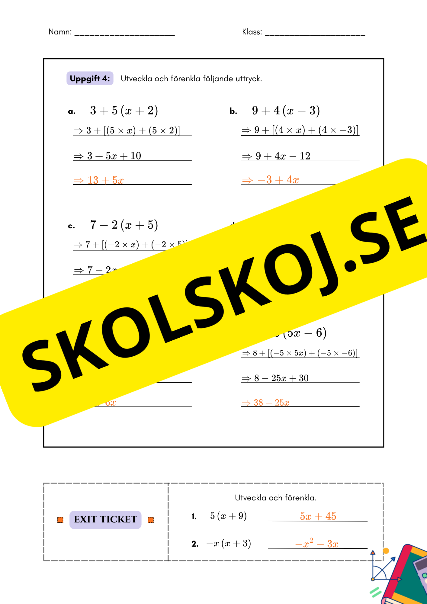 Utveckla och förenkla algebraiska uttryck - Årskurs 7 - 9