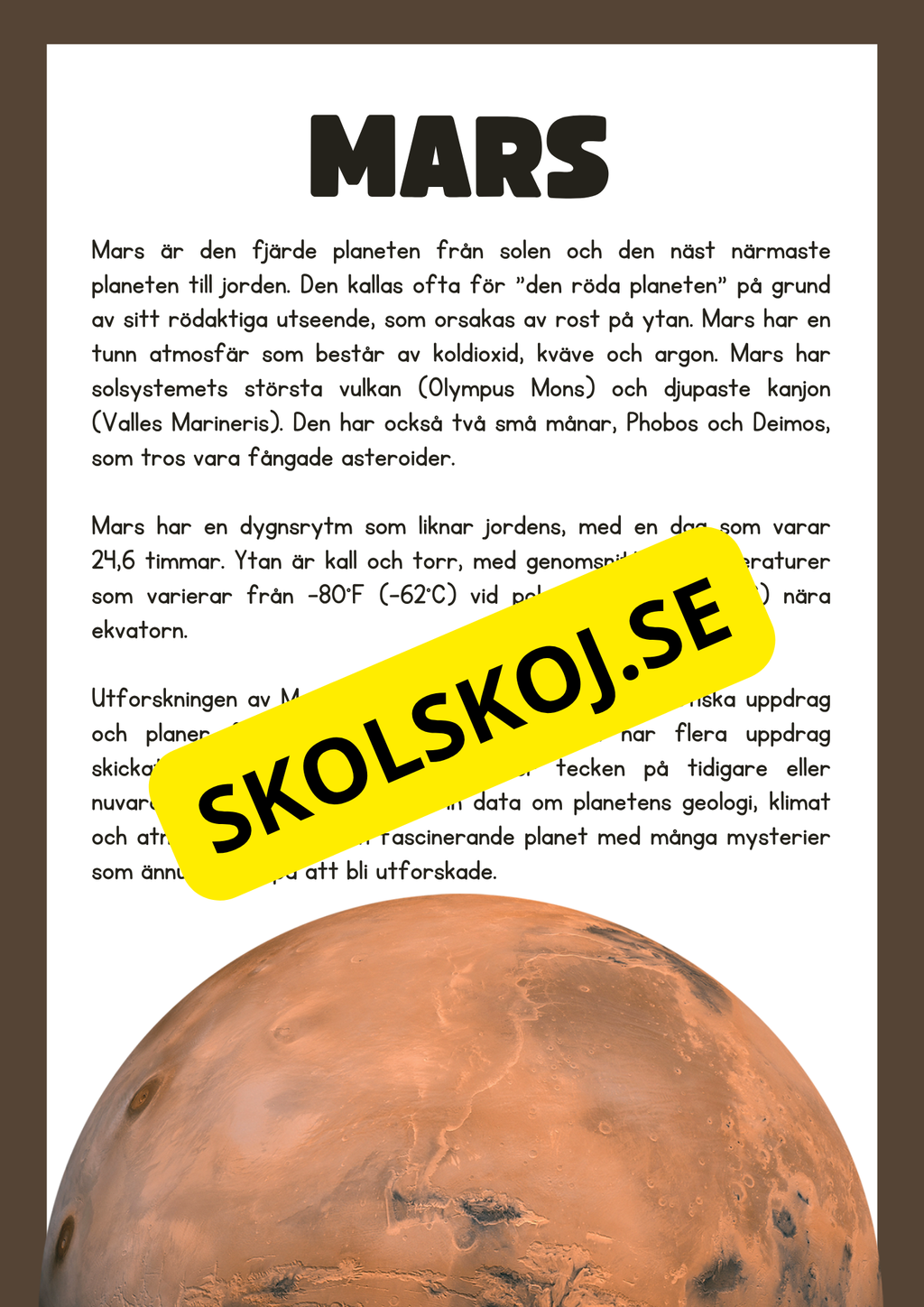 Våra 8 planeter - Läsförståelse - Häfte