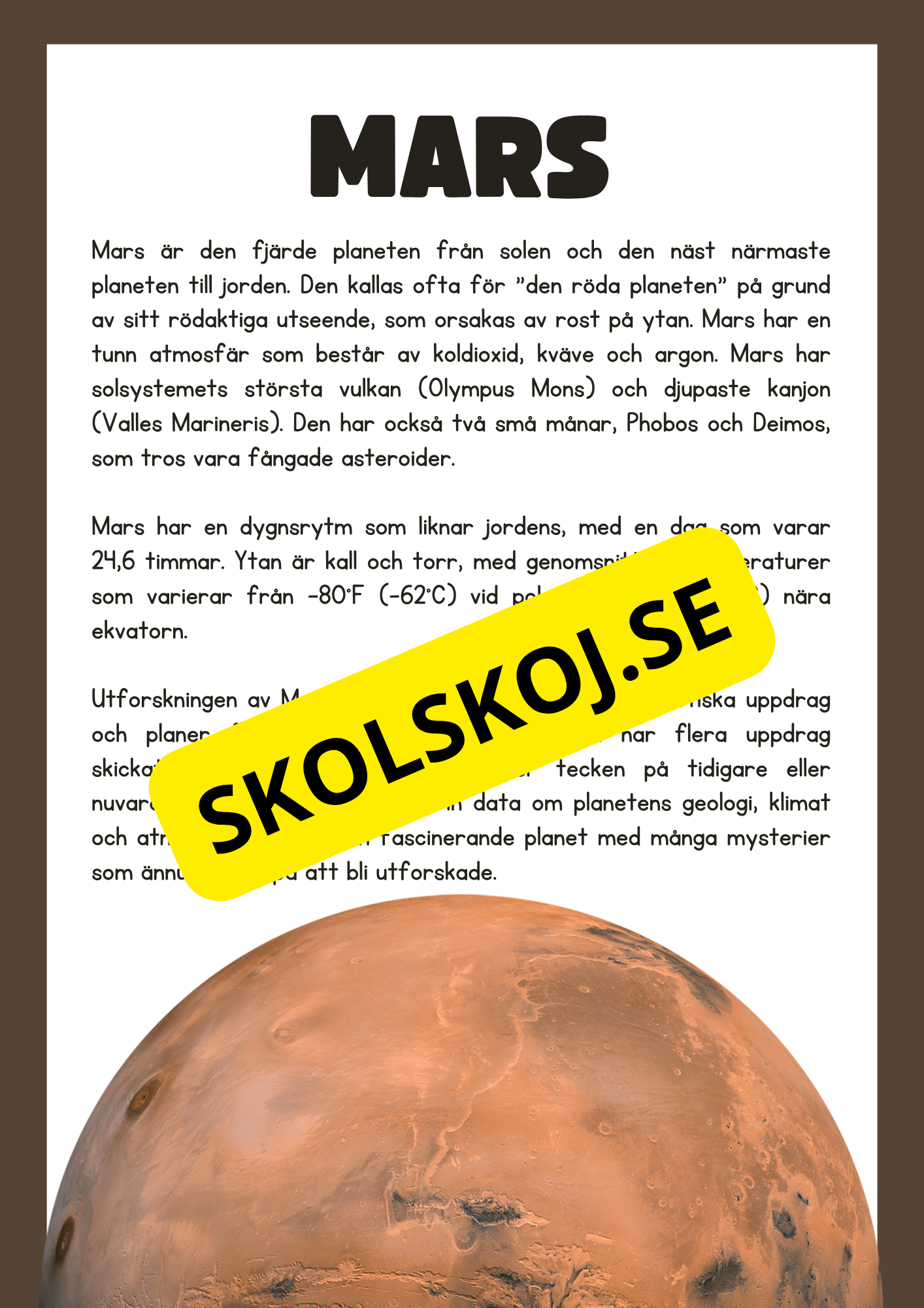 Våra 8 planeter - Läsförståelse - Häfte