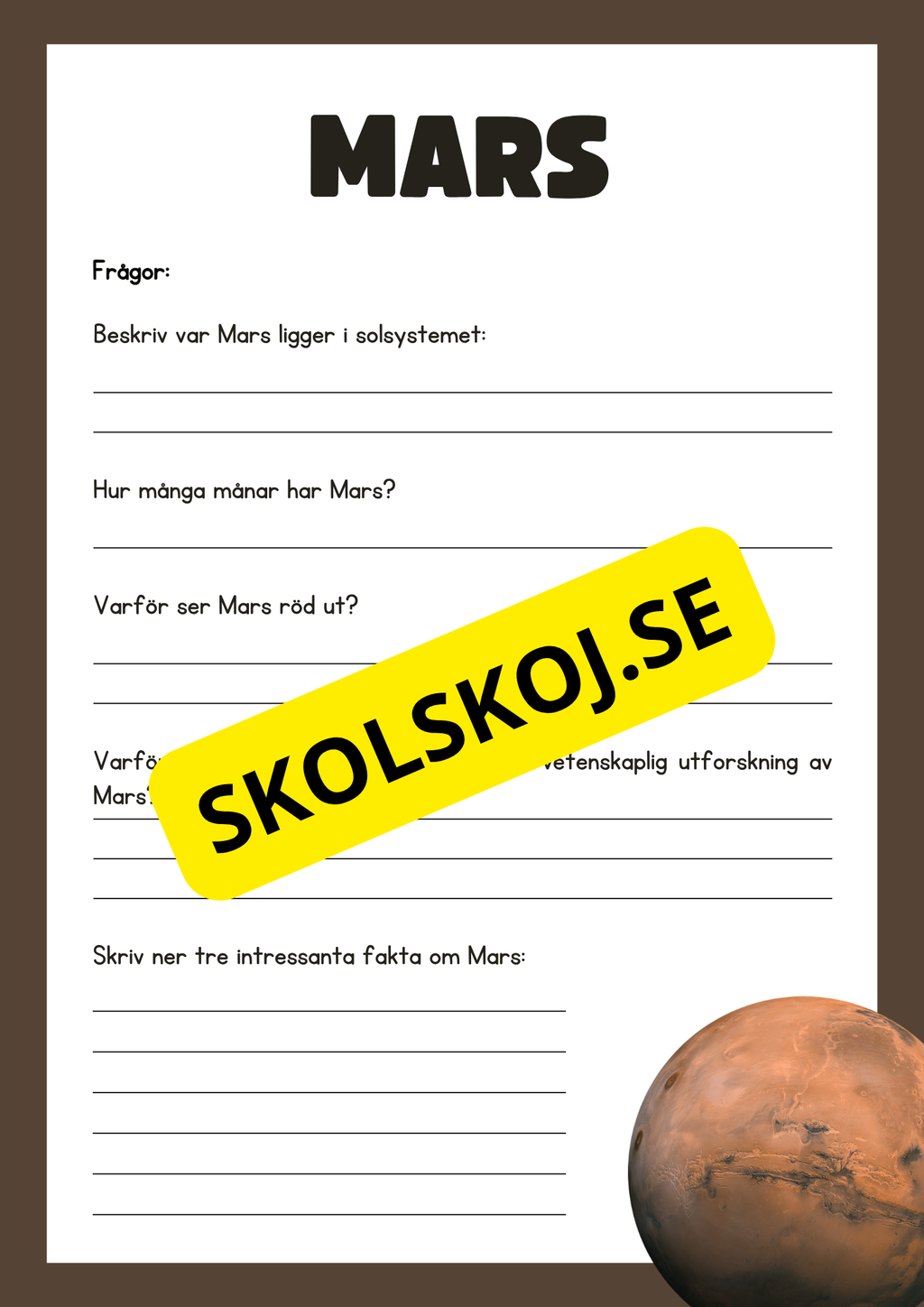 Våra 8 planeter - Läsförståelse - Häfte