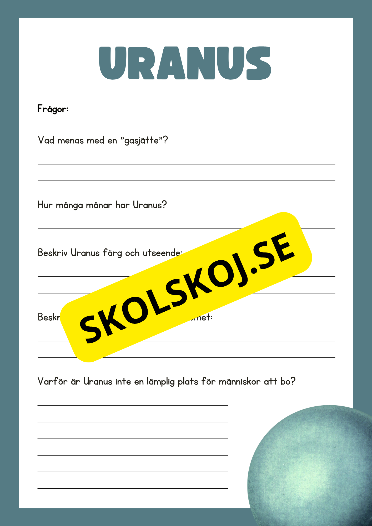 Våra 8 planeter - Läsförståelse - Häfte