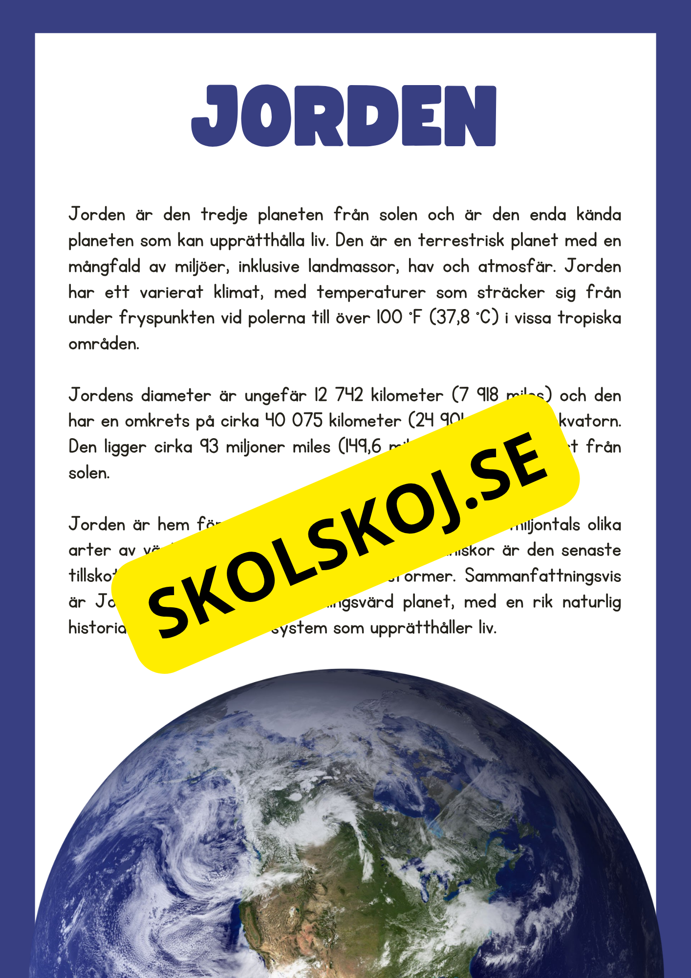 Våra 8 planeter - Läsförståelse - Häfte