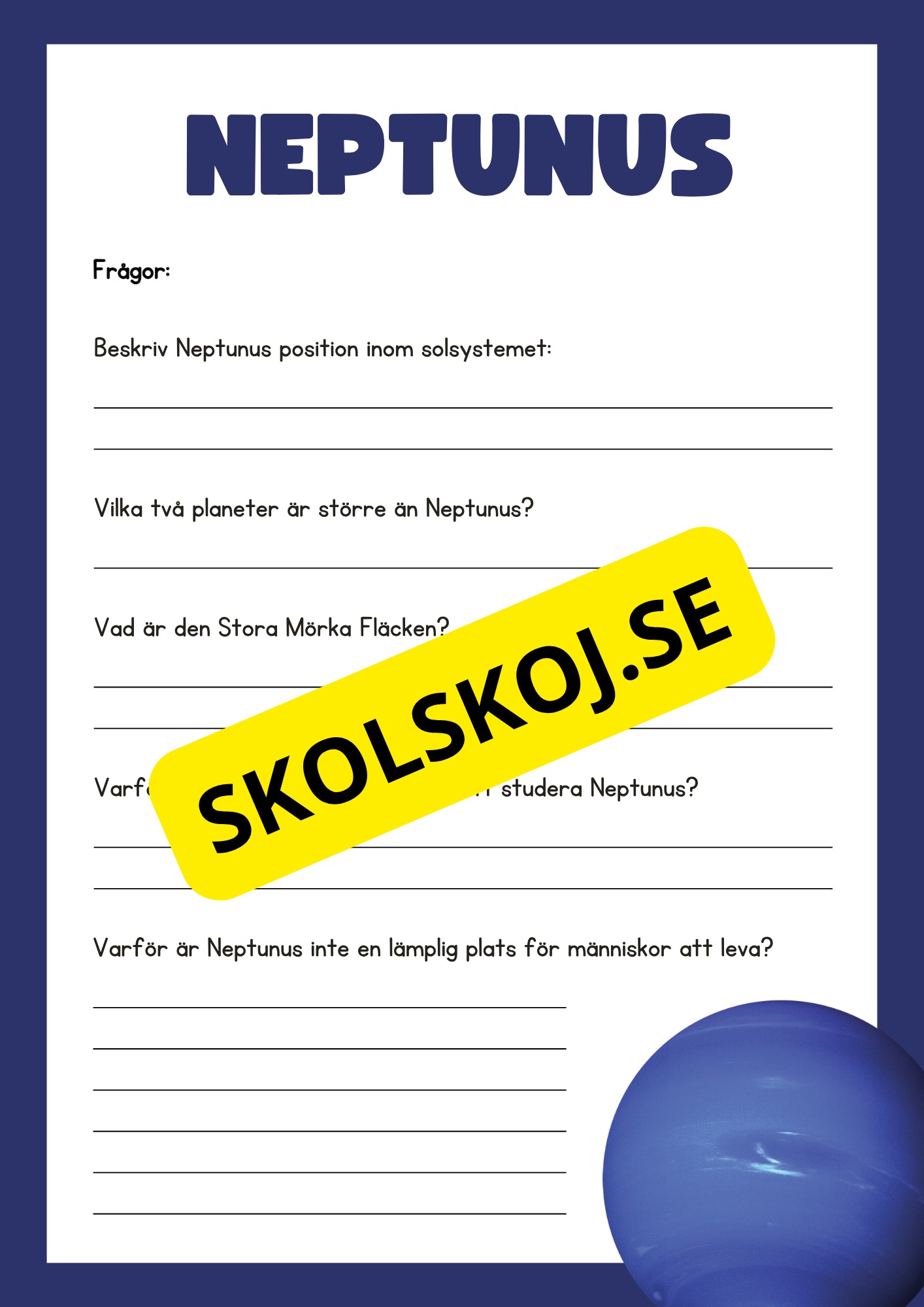 Våra 8 planeter - Läsförståelse - Häfte