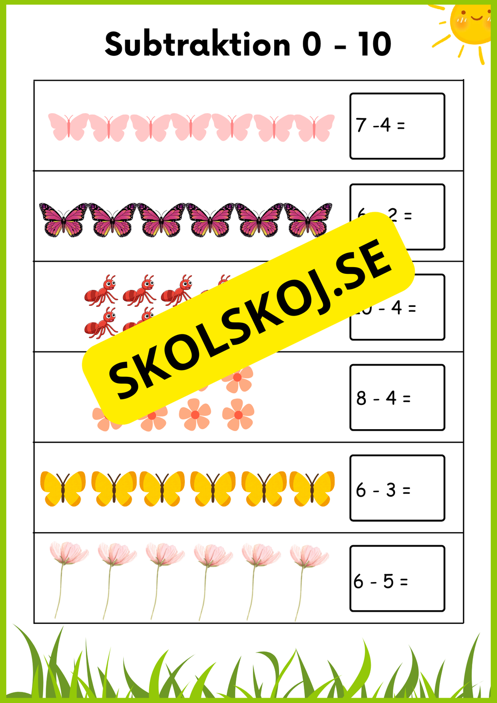 Vårmatte - Subtraktion 0 - 10