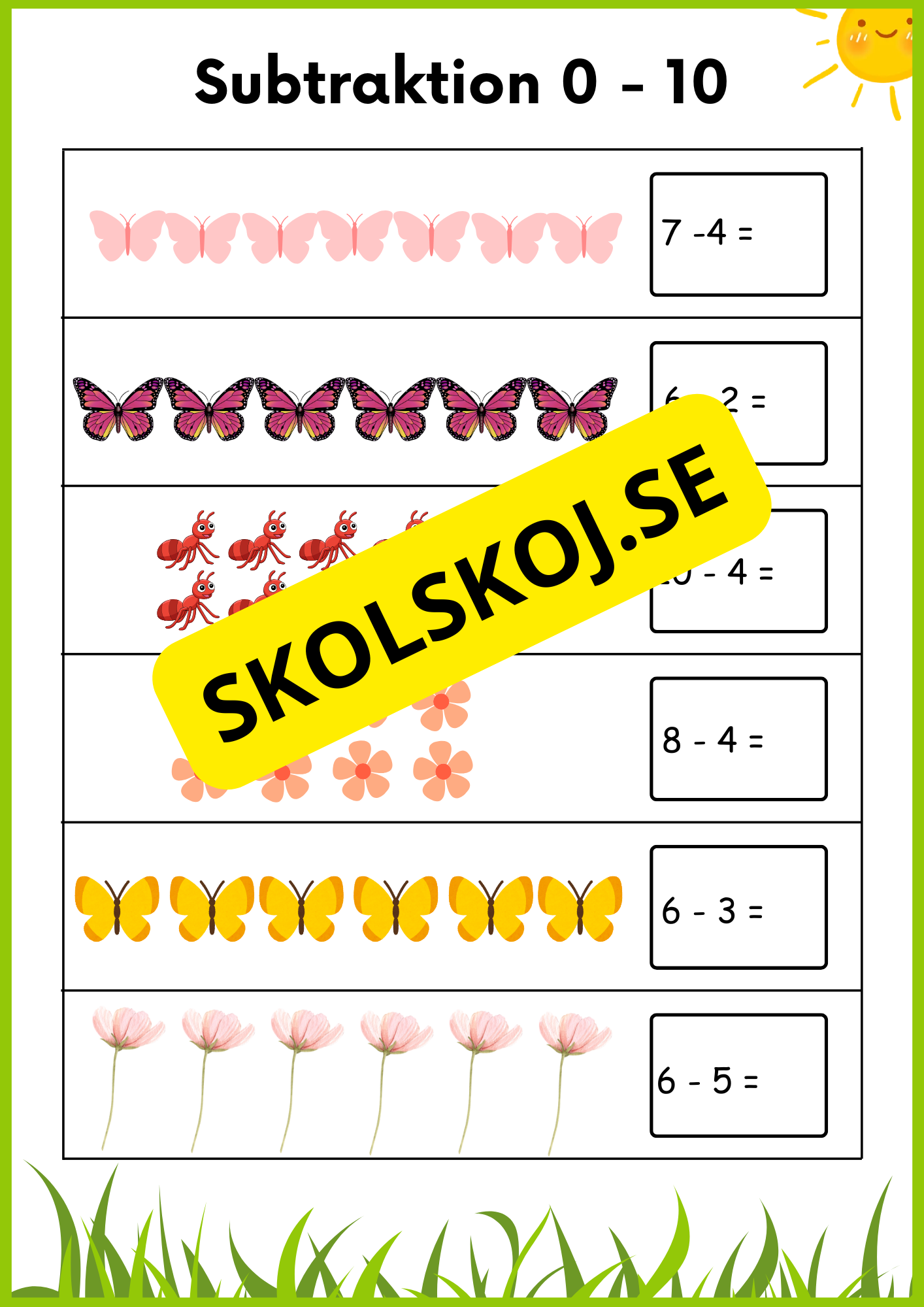 Vårmatte - Subtraktion 0 - 10