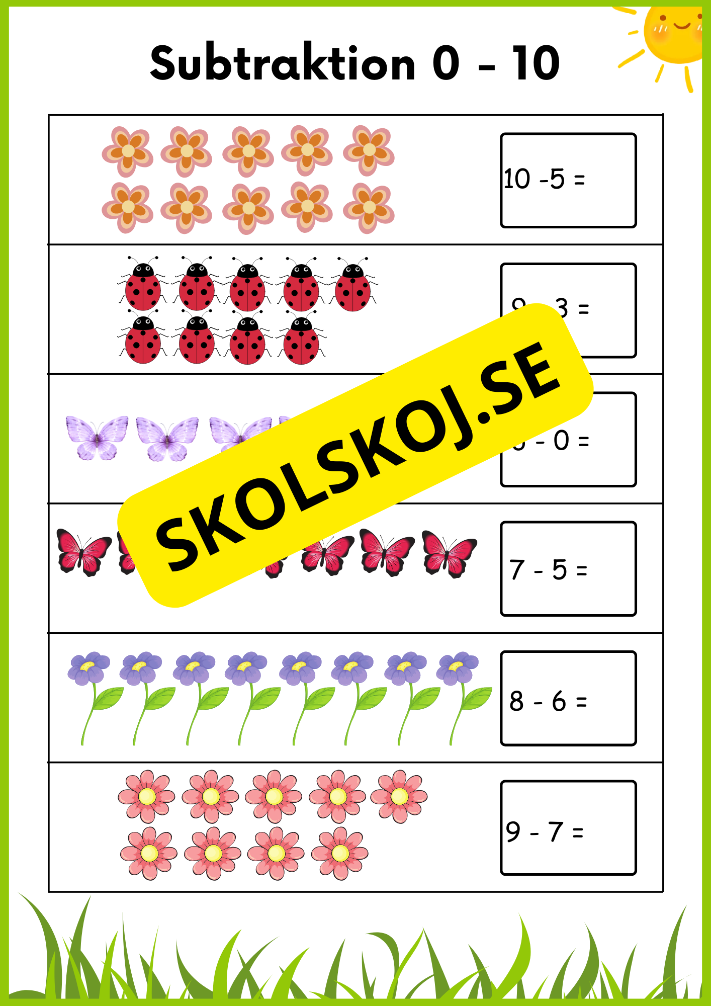 Vårmatte - Subtraktion 0 - 10