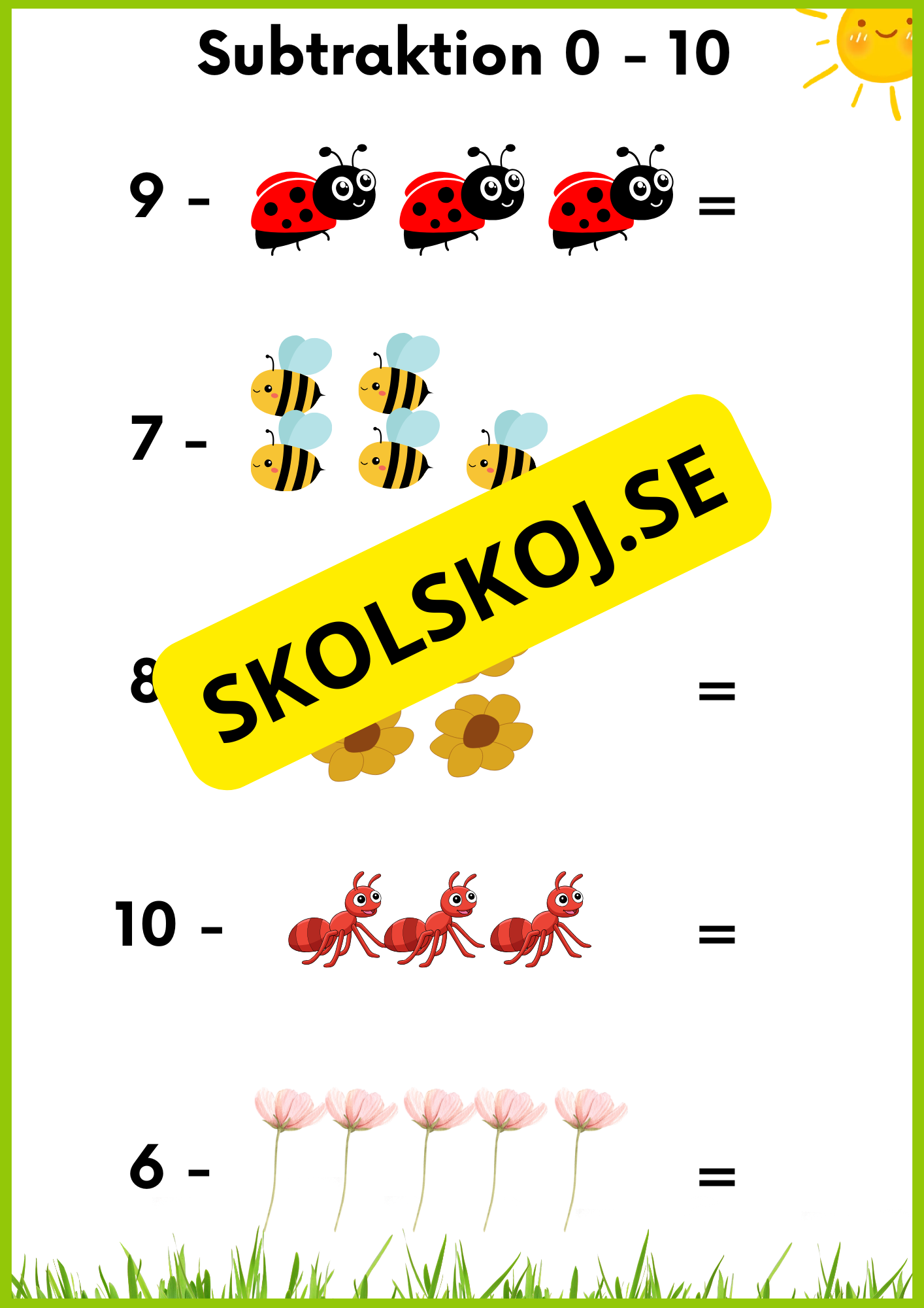 Vårmatte - Subtraktion 0 - 10