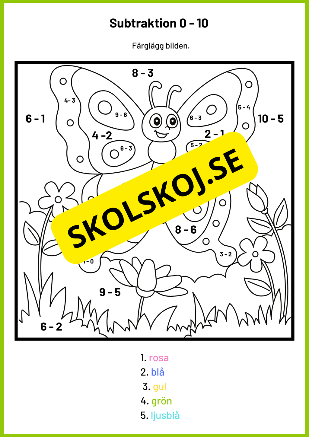 Vårmatte - Subtraktion 0 - 10