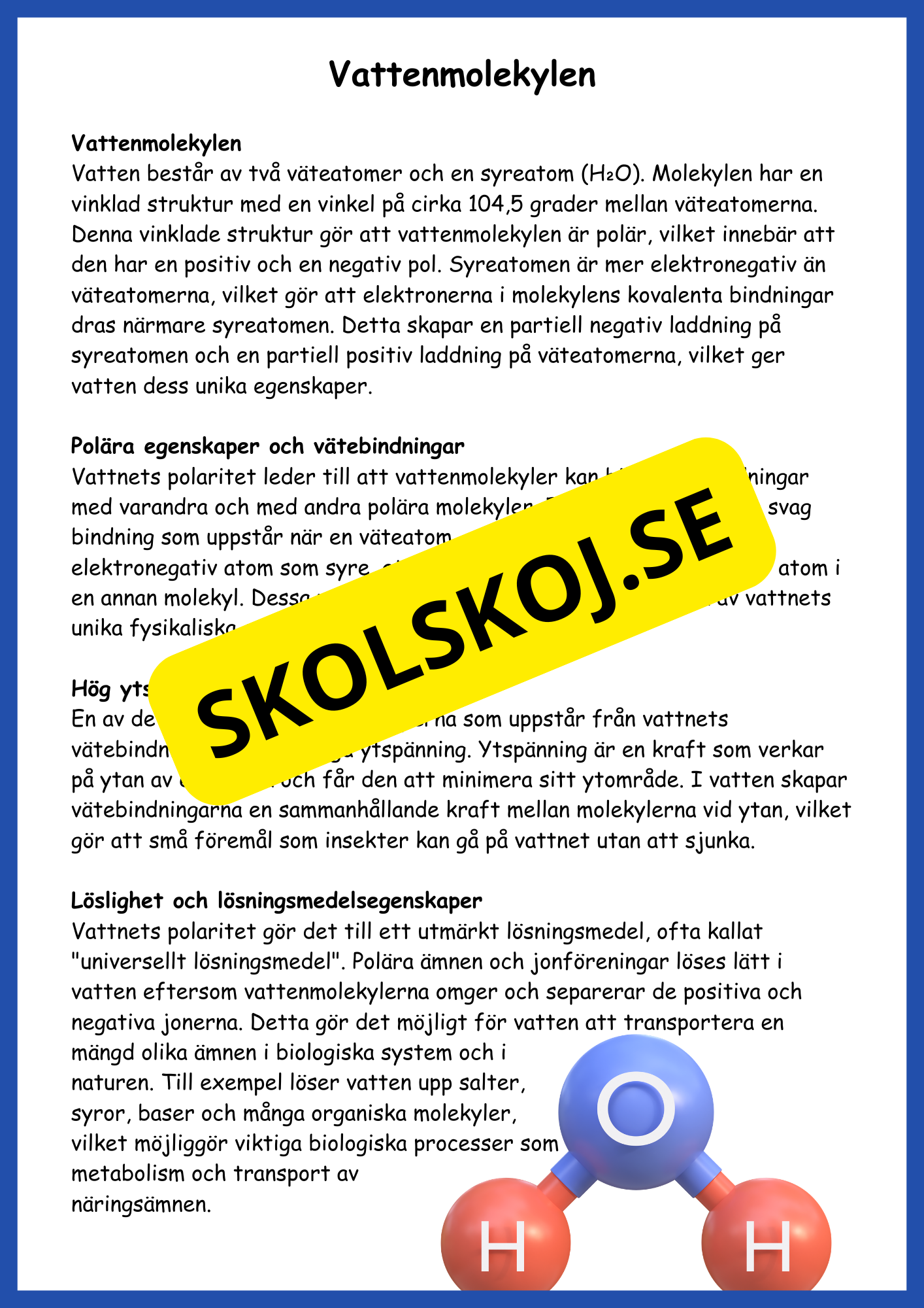 Vattnets egenskaper och kretslopp
