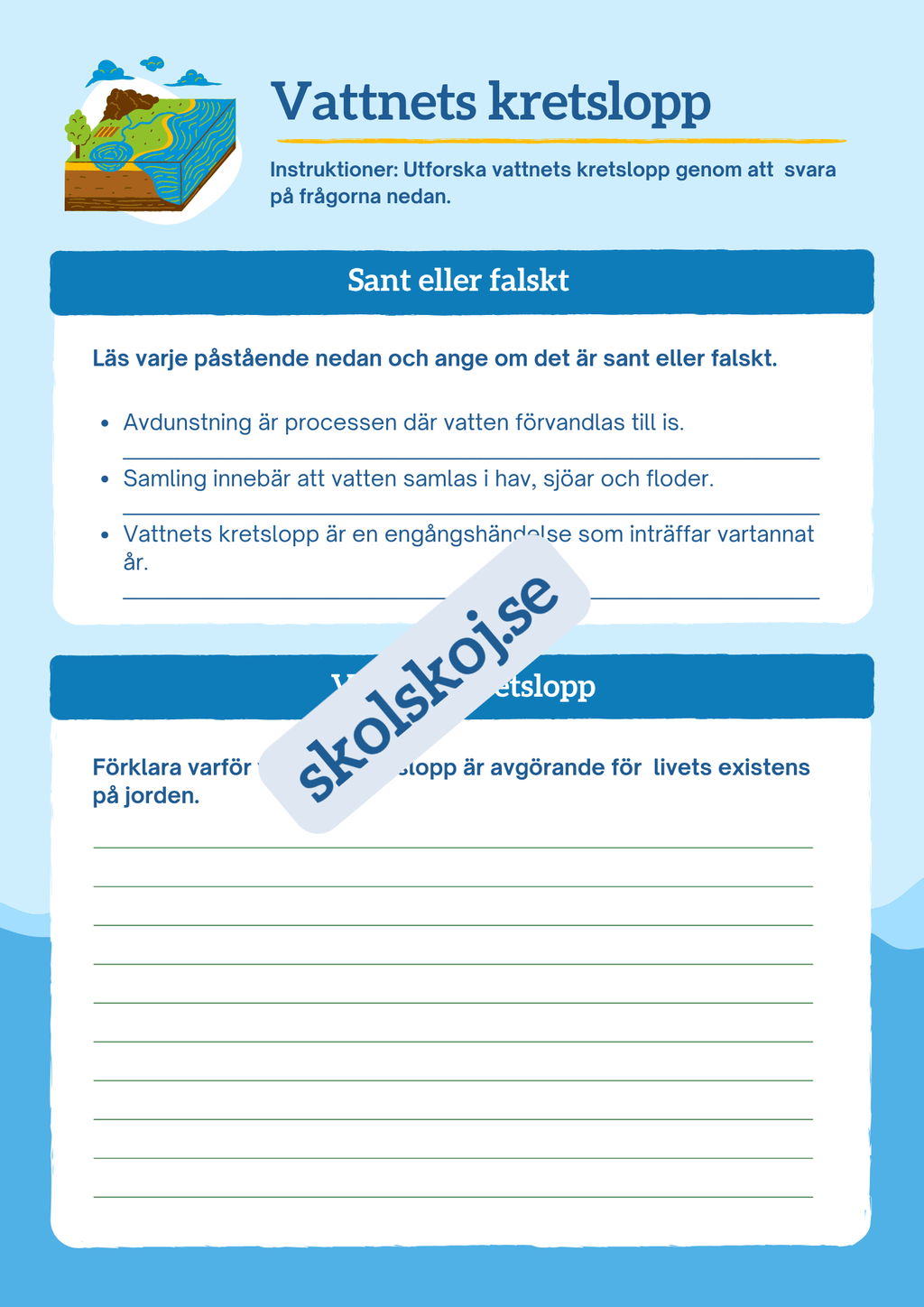 Vattnets kretslopp uppgifter