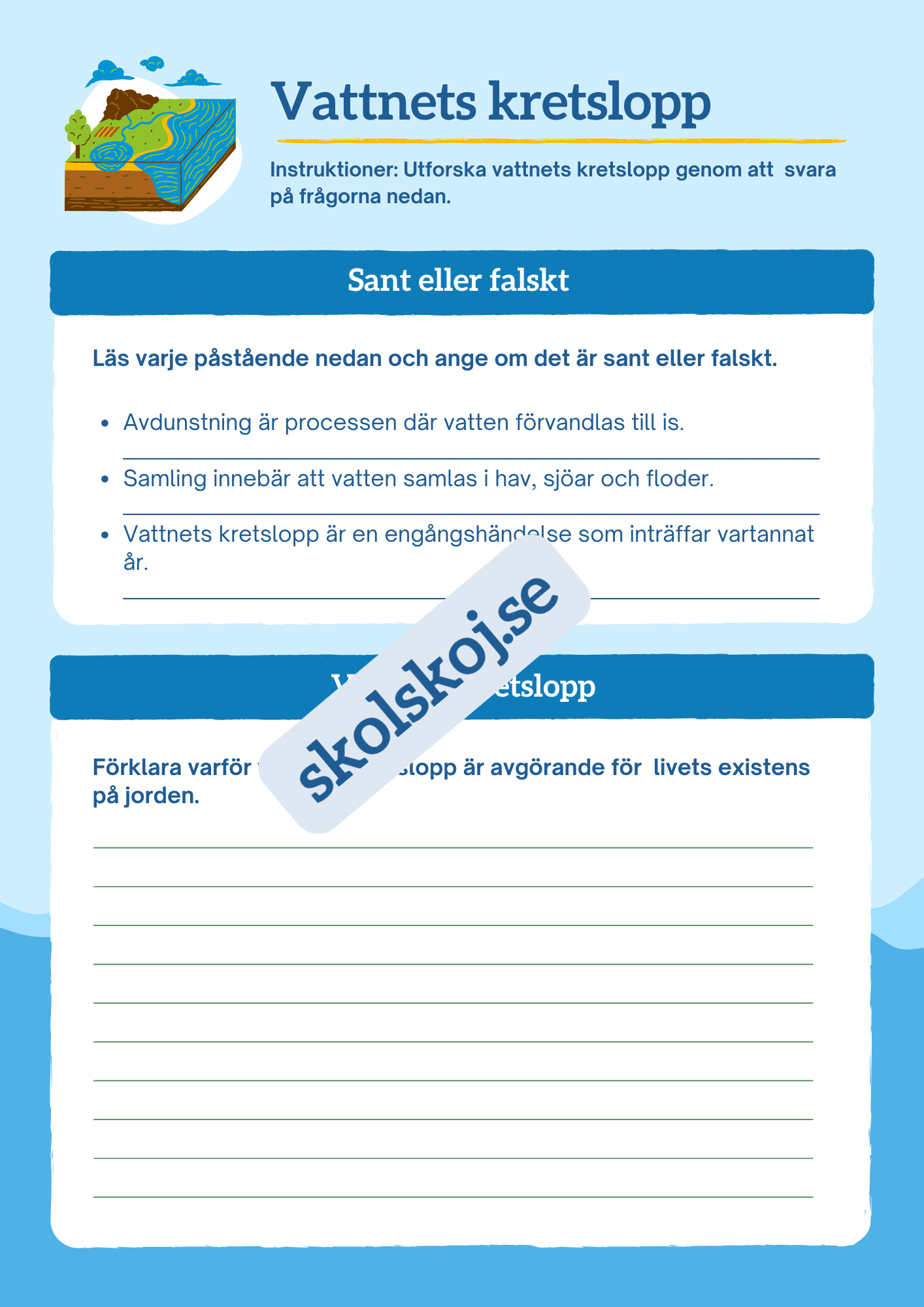 Vattnets kretslopp uppgifter