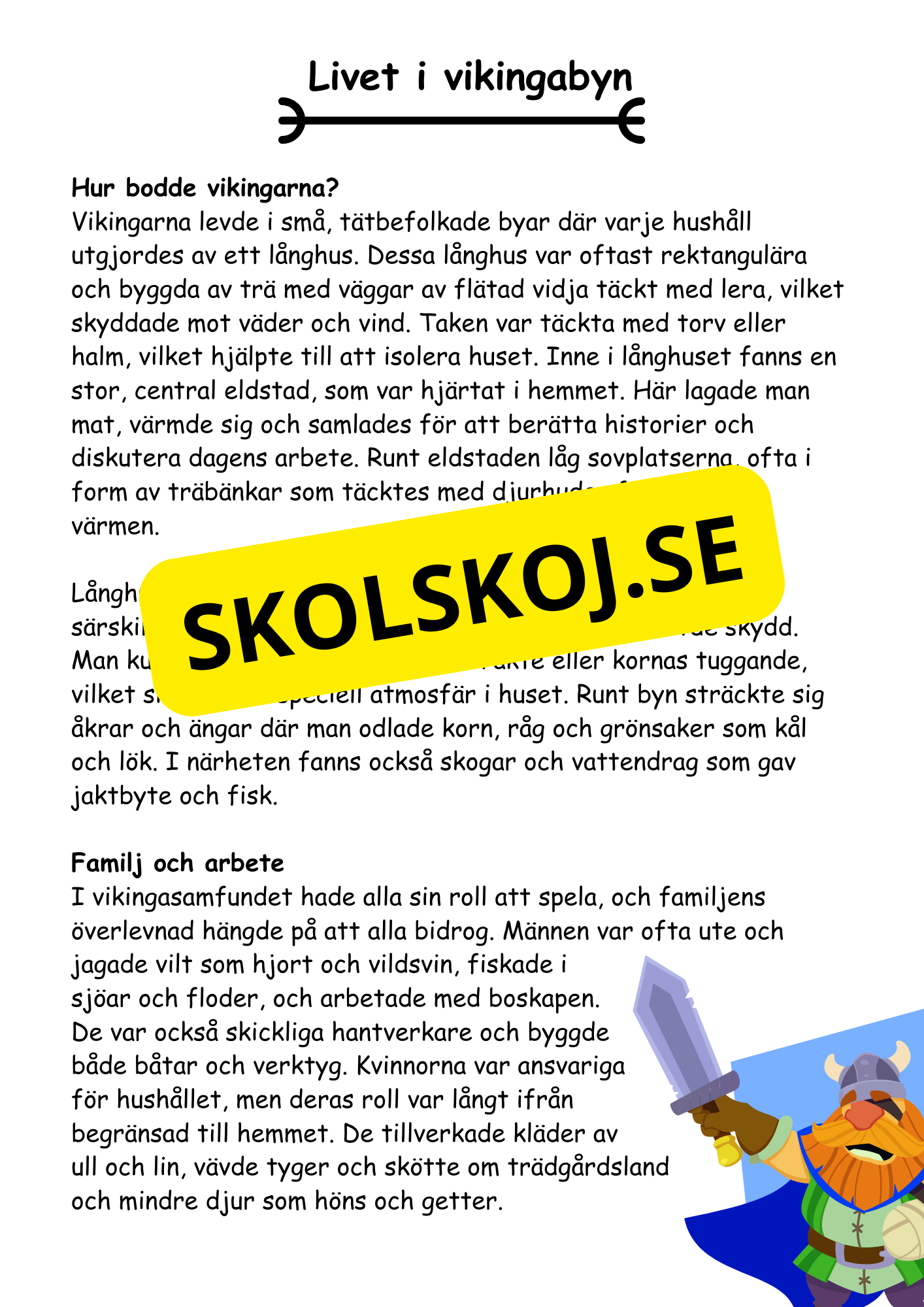 Vikingatiden livet, gudarna och städerna - Läsförståelse