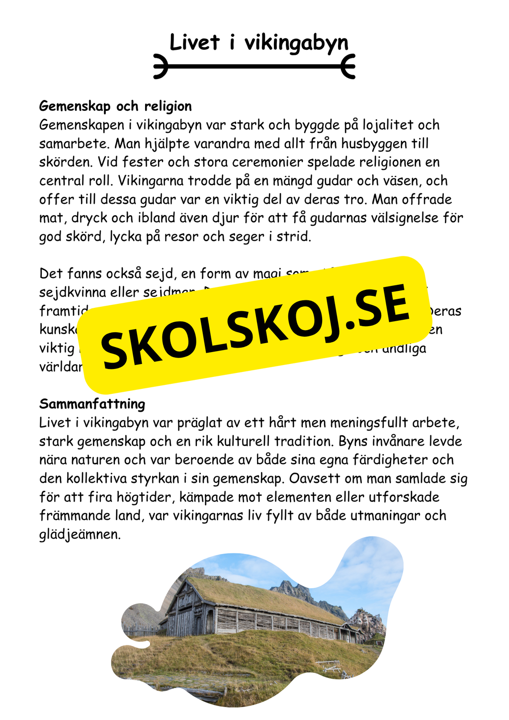 Vikingatiden livet, gudarna och städerna - Läsförståelse