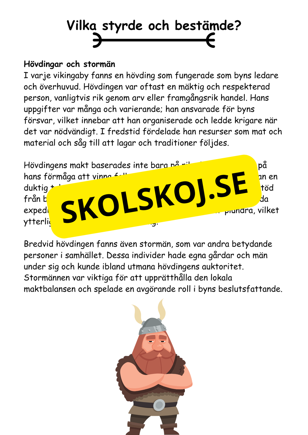 Vikingatiden livet, gudarna och städerna - Läsförståelse