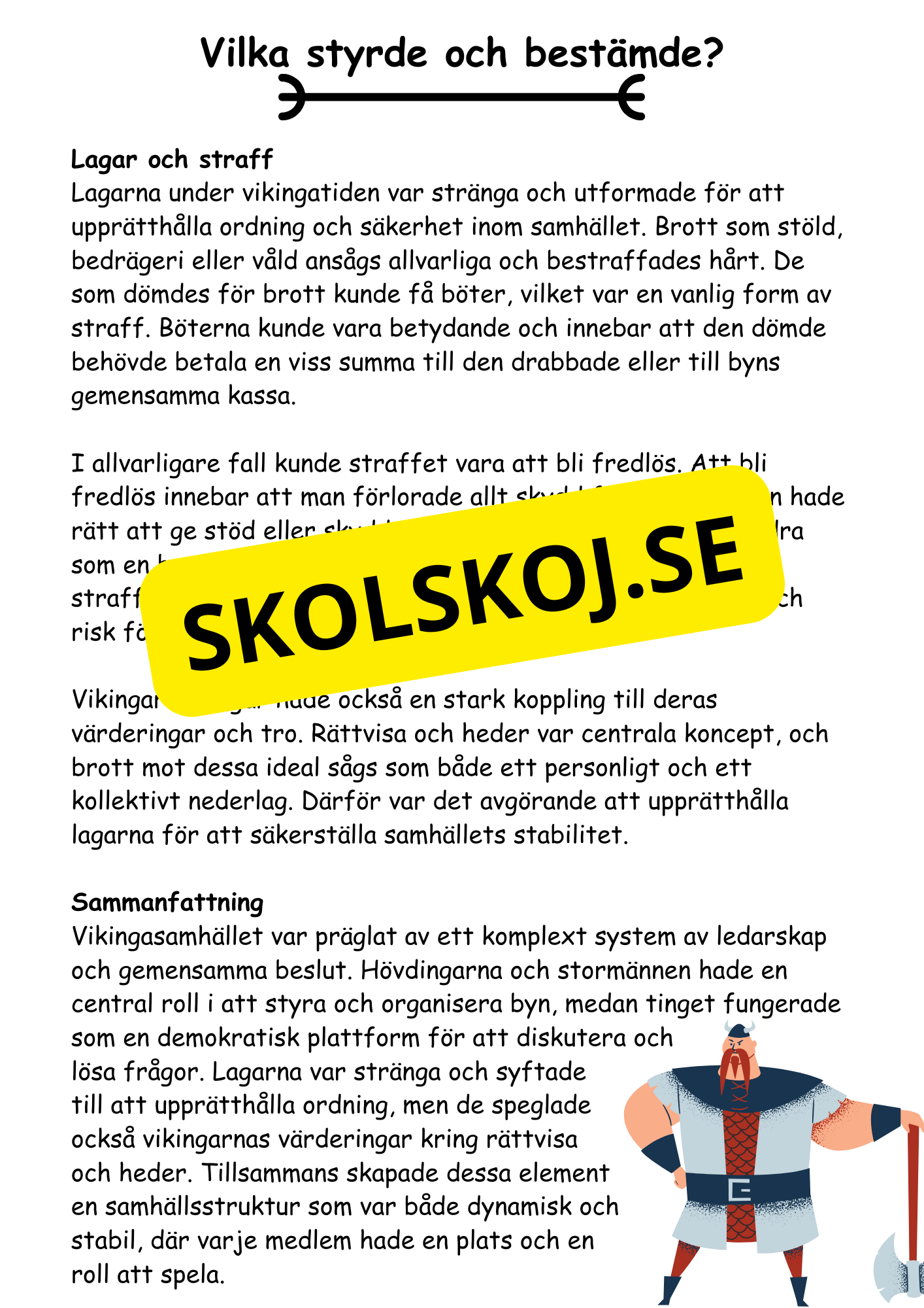 Vikingatiden livet, gudarna och städerna - Läsförståelse