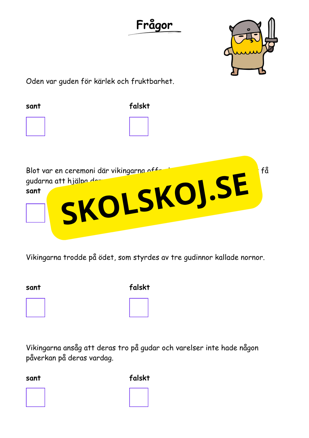 Vikingatiden livet, gudarna och städerna - Läsförståelse