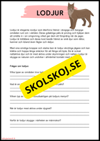 Vilda djur i Sverige – Läsförståelse med två nivåer för lågstadiet