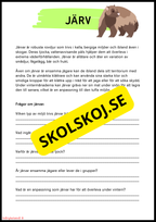 Vilda djur i Sverige – Läsförståelse med två nivåer för lågstadiet