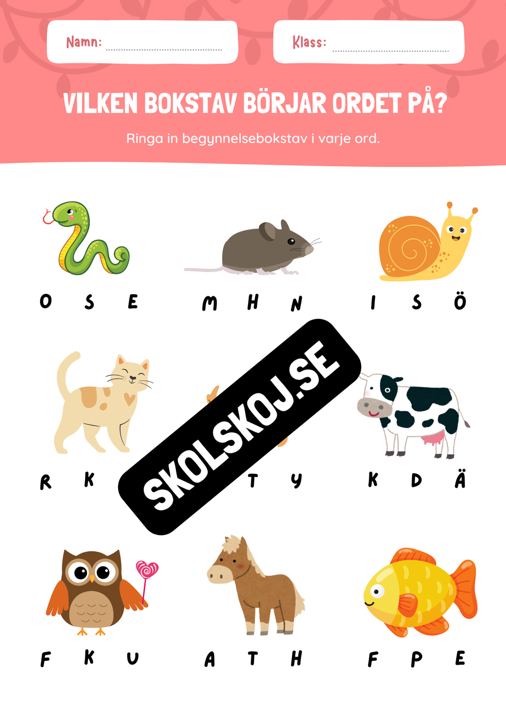 Vilken bokstav börjar ordet på - Tema djur